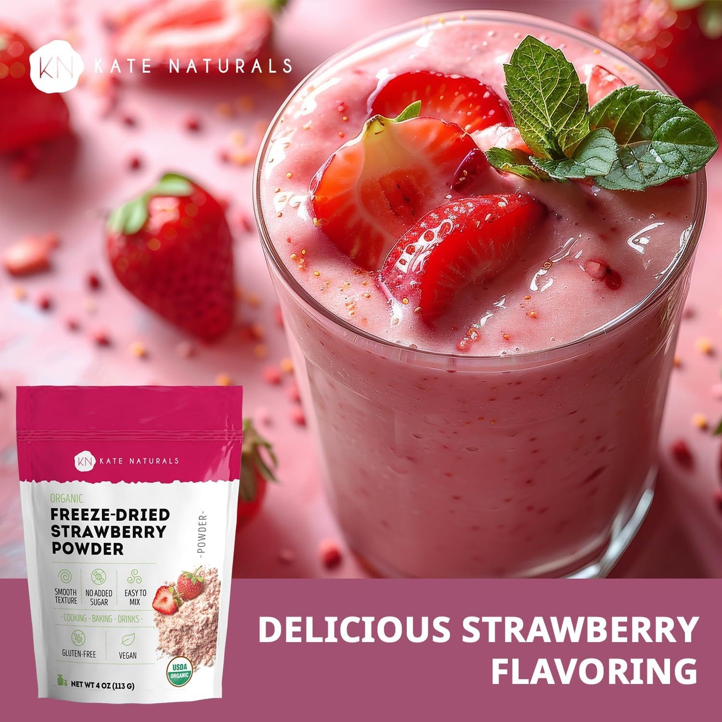 Kate Naturals Organic Freeze Dried Strawberry Powder -4 oz