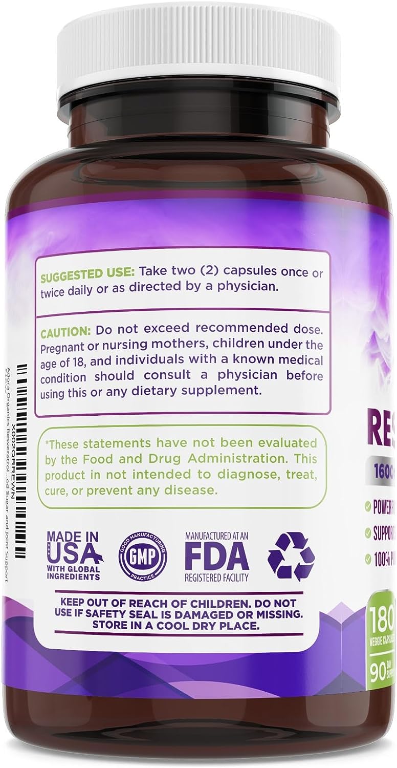 Biodora Resveratrol 1600mg, Trans-Resveratrol Antioxidant 180 Capsules