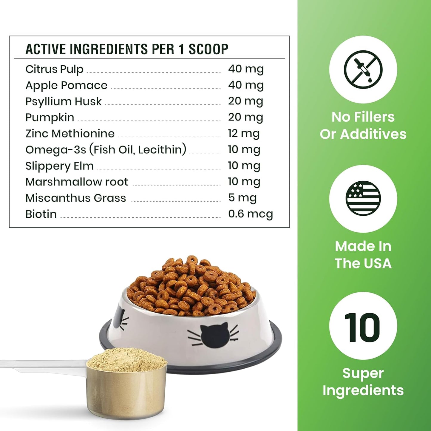 Hairball Support for Cats - 10 Super Ingredients for Hairball Relief -240 Scoops