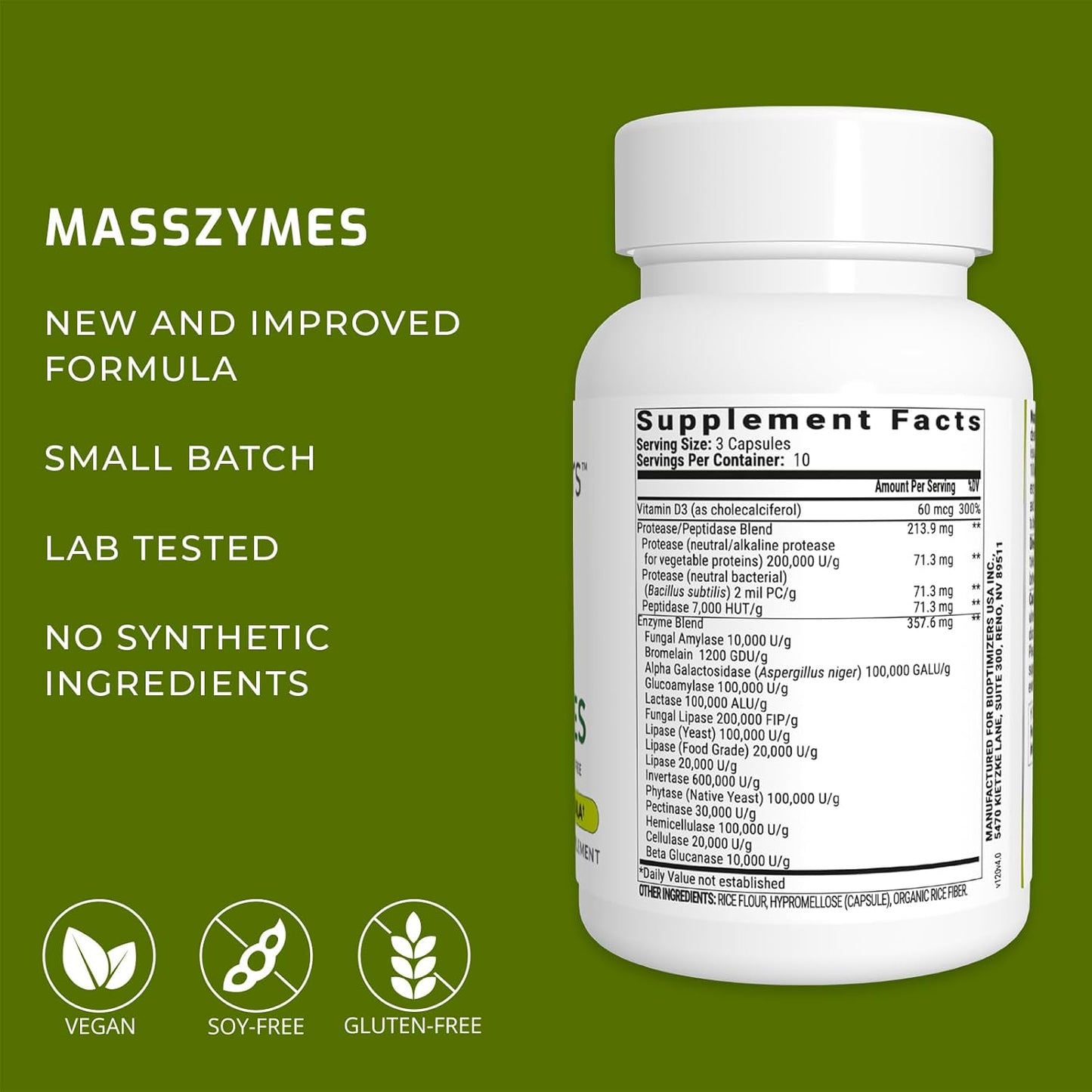BiOptimizers - MassZymes 3.0 with AstraZyme - Digestive Enzyme Supplement 30 Capsules