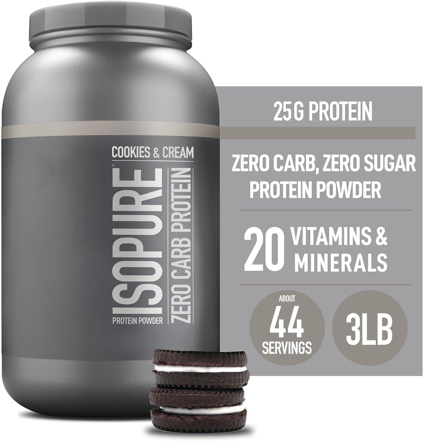 Isopure Protein Powder, Zero Carb Whey Isolate with Vitamin C & Zinc for Immune Support, 25g