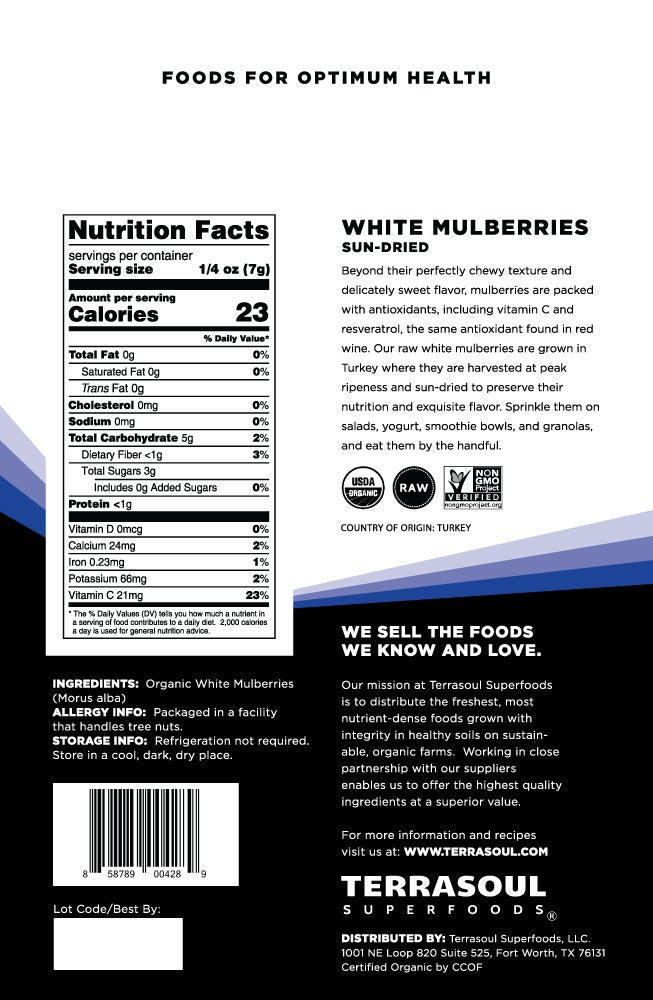 Terrasoul Superfoods Organic Sun-dried White Mulberries