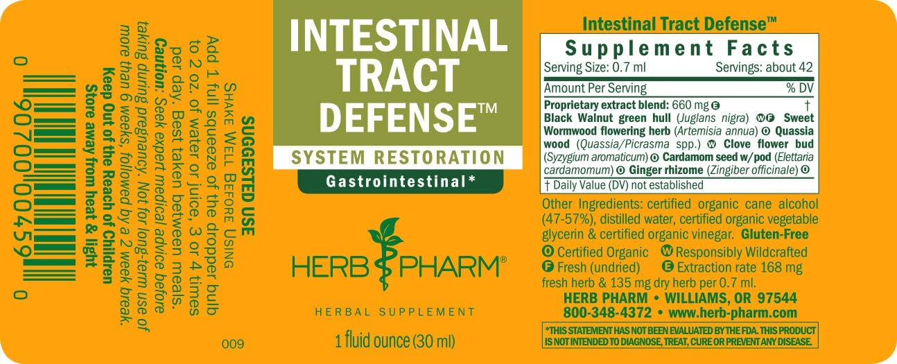 Herb Pharm Intestinal Tract Defense Liquid Herbal Formula with Wormwood Liquid Extract - 1 Ounce, Brown