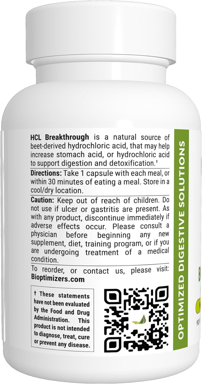 BiOptimizers HCL Breakthrough - Betaine Hydrochloride Enzymes Supplement - 90 capsules