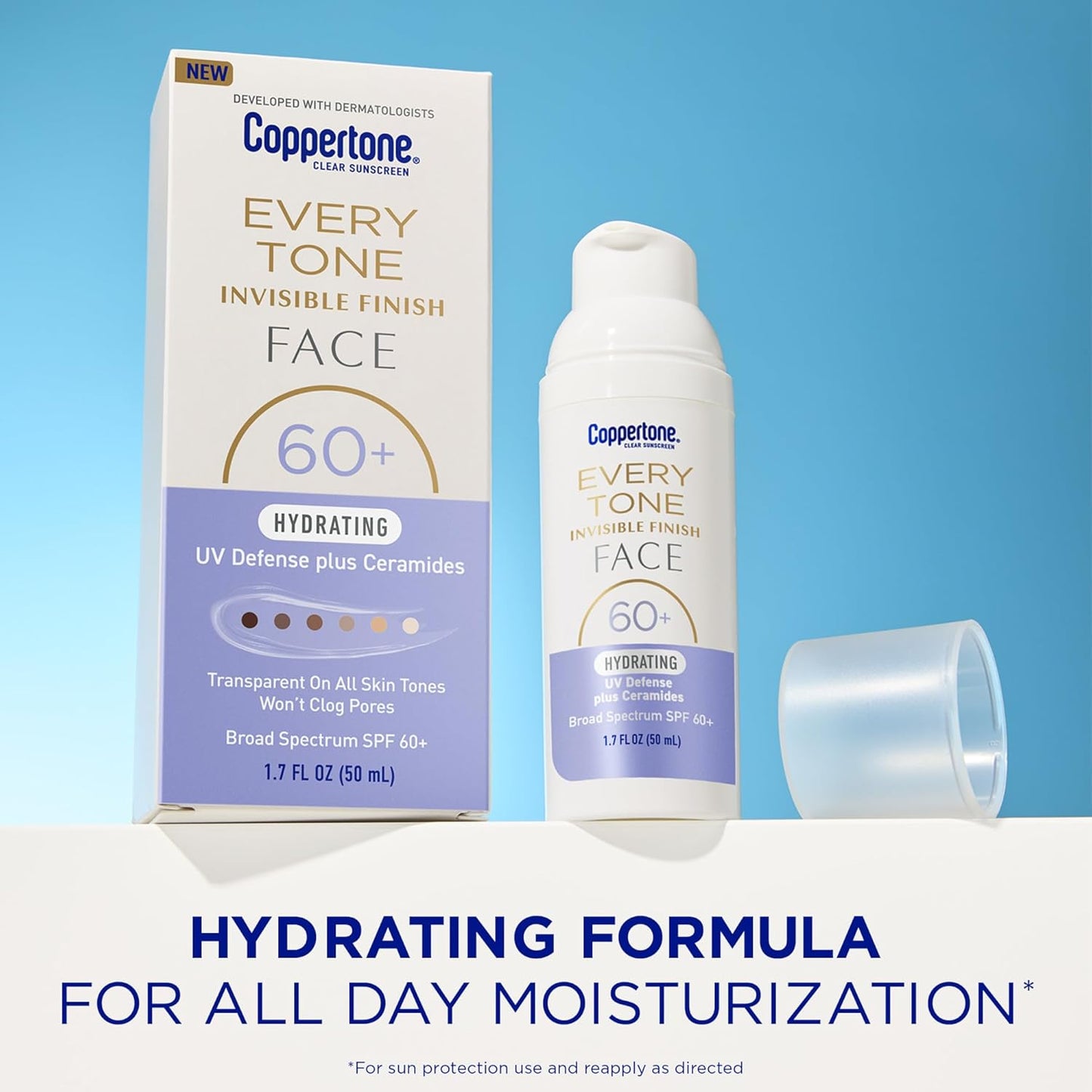 Coppertone Every Tone Invisible Finish SPF 60 SPF 60+ with Ceramides, 1.7 Fl Oz