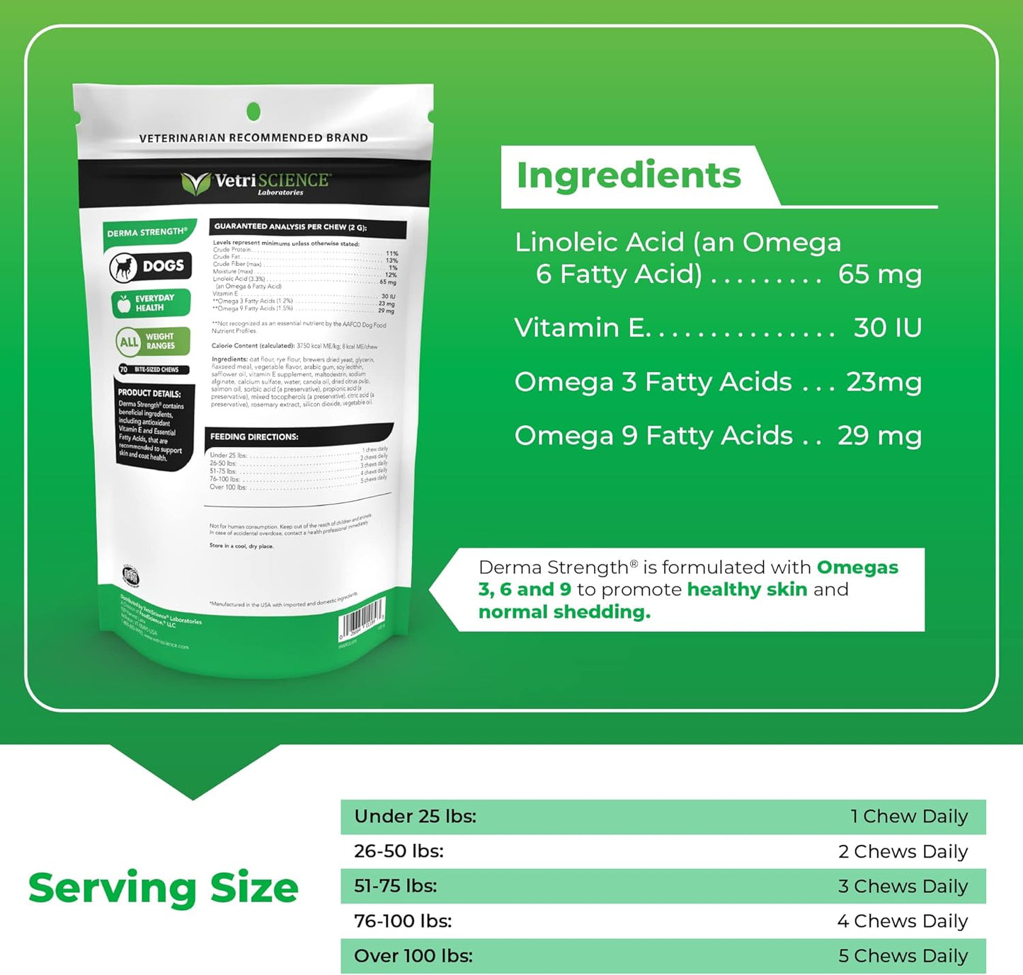 VetriScience Derma Strength Healthy Skin and Coat 70 Chews