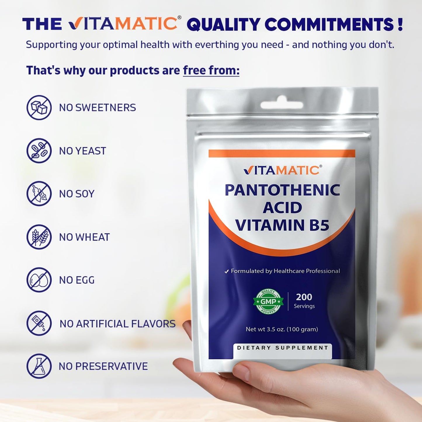 Vitamatic Pantothenic Acid Pure Powder 500 mg -3.5 oz