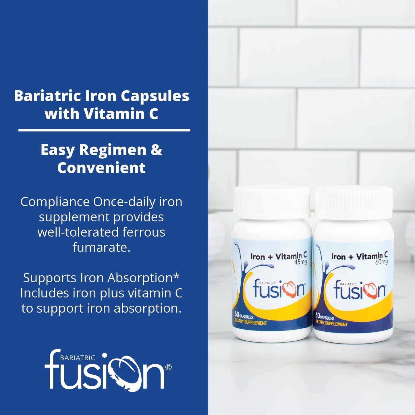 Bariatric Fusion Iron Supplement 45mg with Vitamin C - 60 Count