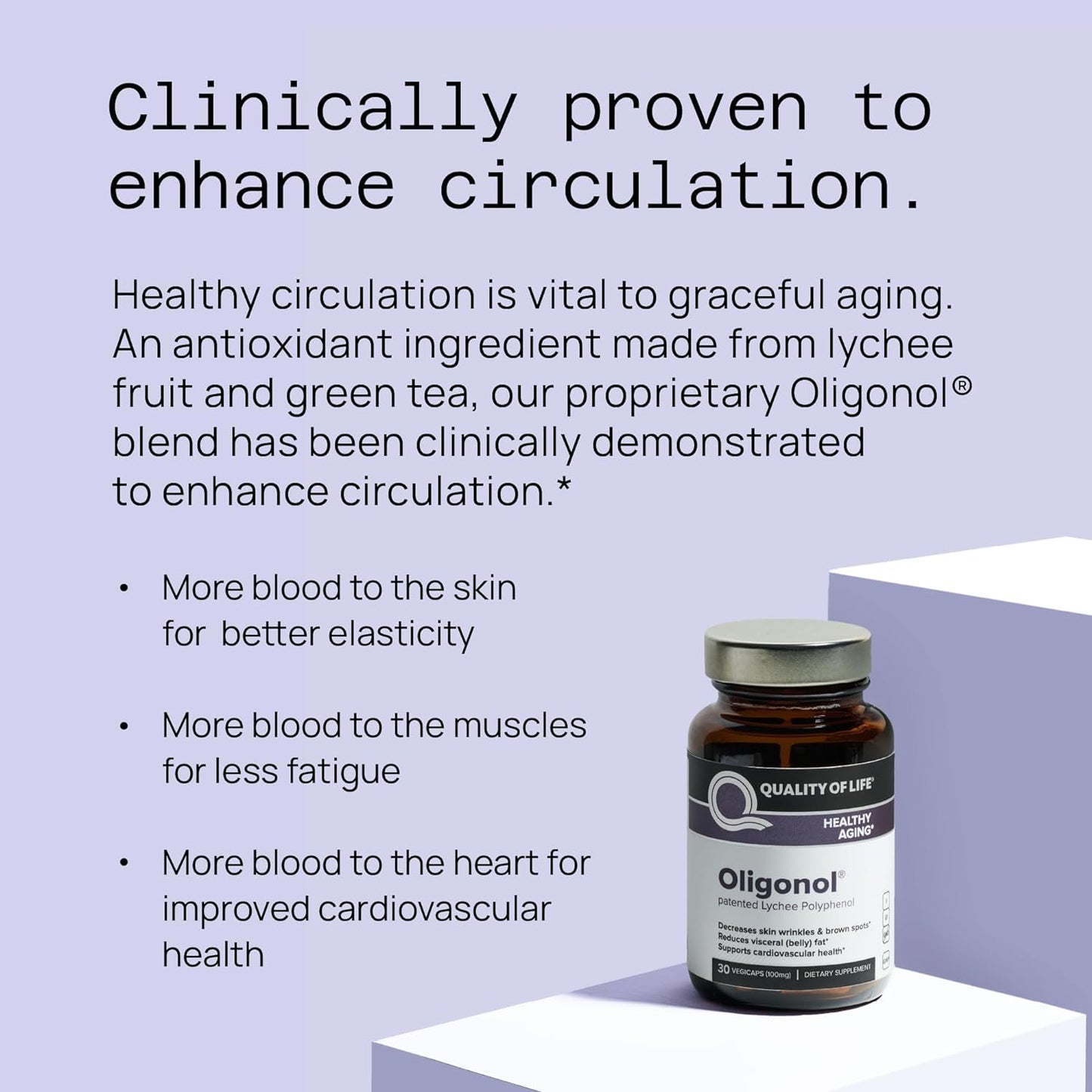 Quality of Life - Premium Anti Aging Supplement- Promotes Cardiovascular Health, Circulation & Youth - Oligonol - 30 Vegicaps