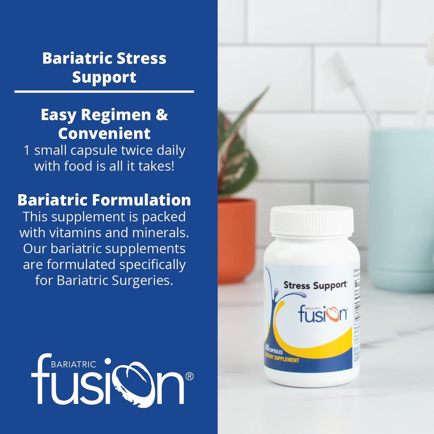 Bariatric Fusion Stress Support Vegan Supplement with Magnesium - 60 Capsules