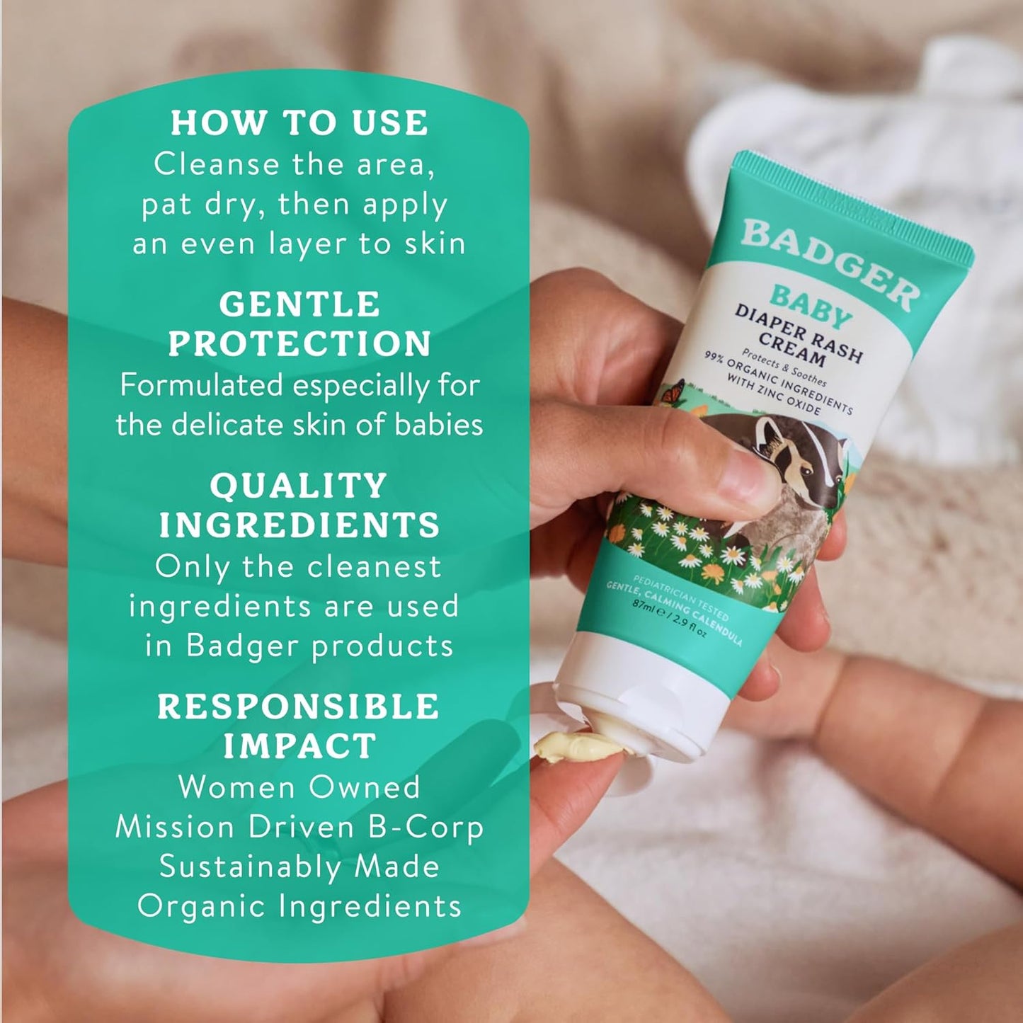 Badger Baby Diaper Rash Cream - 2.9 fl oz