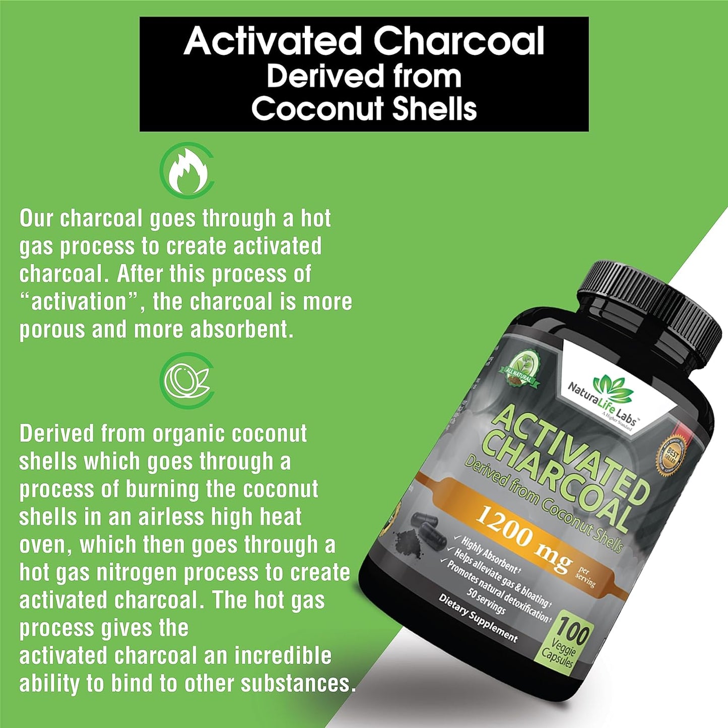 Activated Charcoal Capsules - Highly Absorbent 100 Vegan Capsules