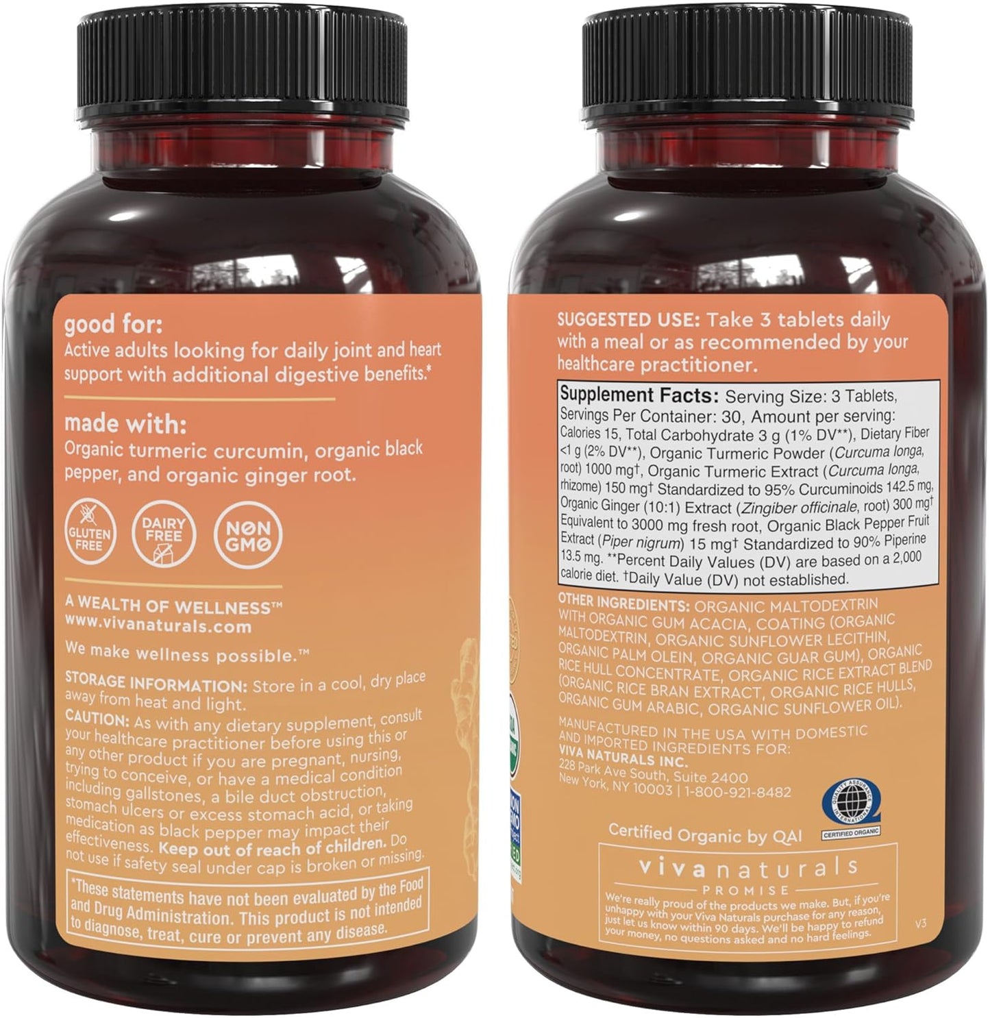 Organic Turmeric and Ginger Supplement for Joint Support & Heart Health 90 count