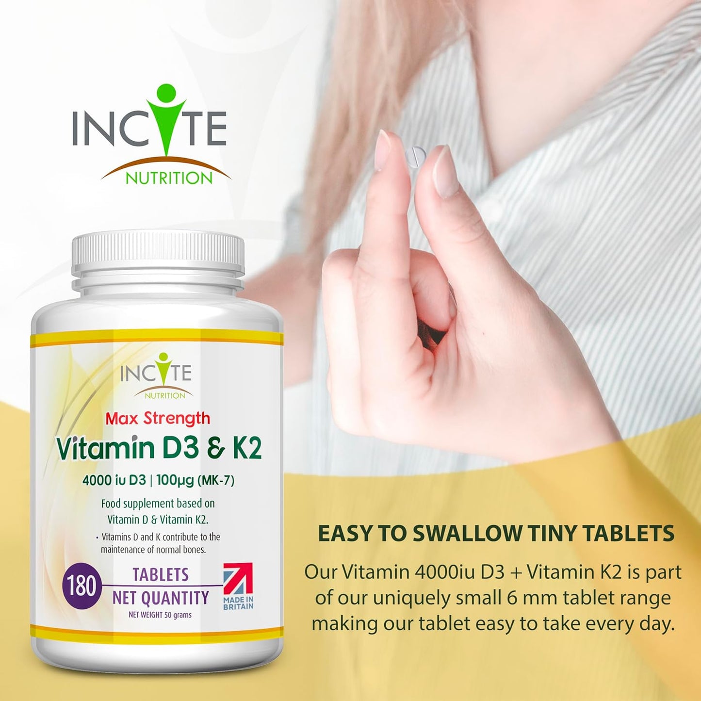 Vitamin D3 K2 (MK7) - Vitamin D3 & Vitamin K2-180 Tablets