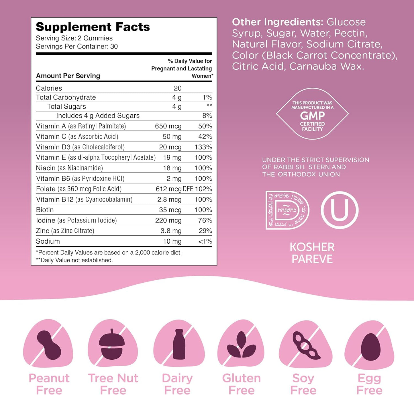 Zahler - Womens Prenatal Gummies - Grape Flavor 60 Count