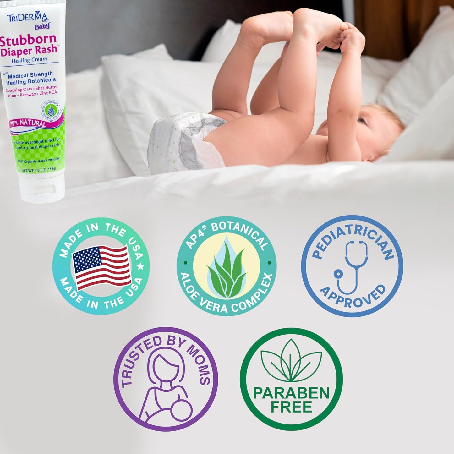 TriDerma MD Baby Stubborn Diaper Rash Relief Cream, 4 oz