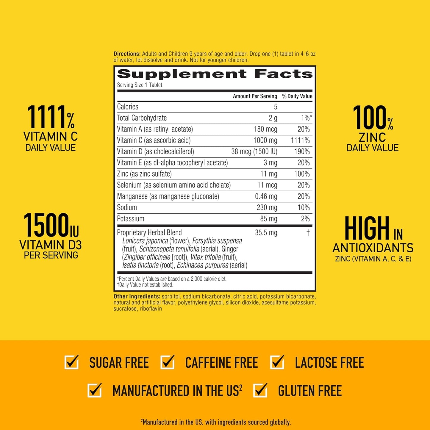 Airborne Vitamin C 1000mg Zesty Effervescent 30 Tablets(Pack of 3)