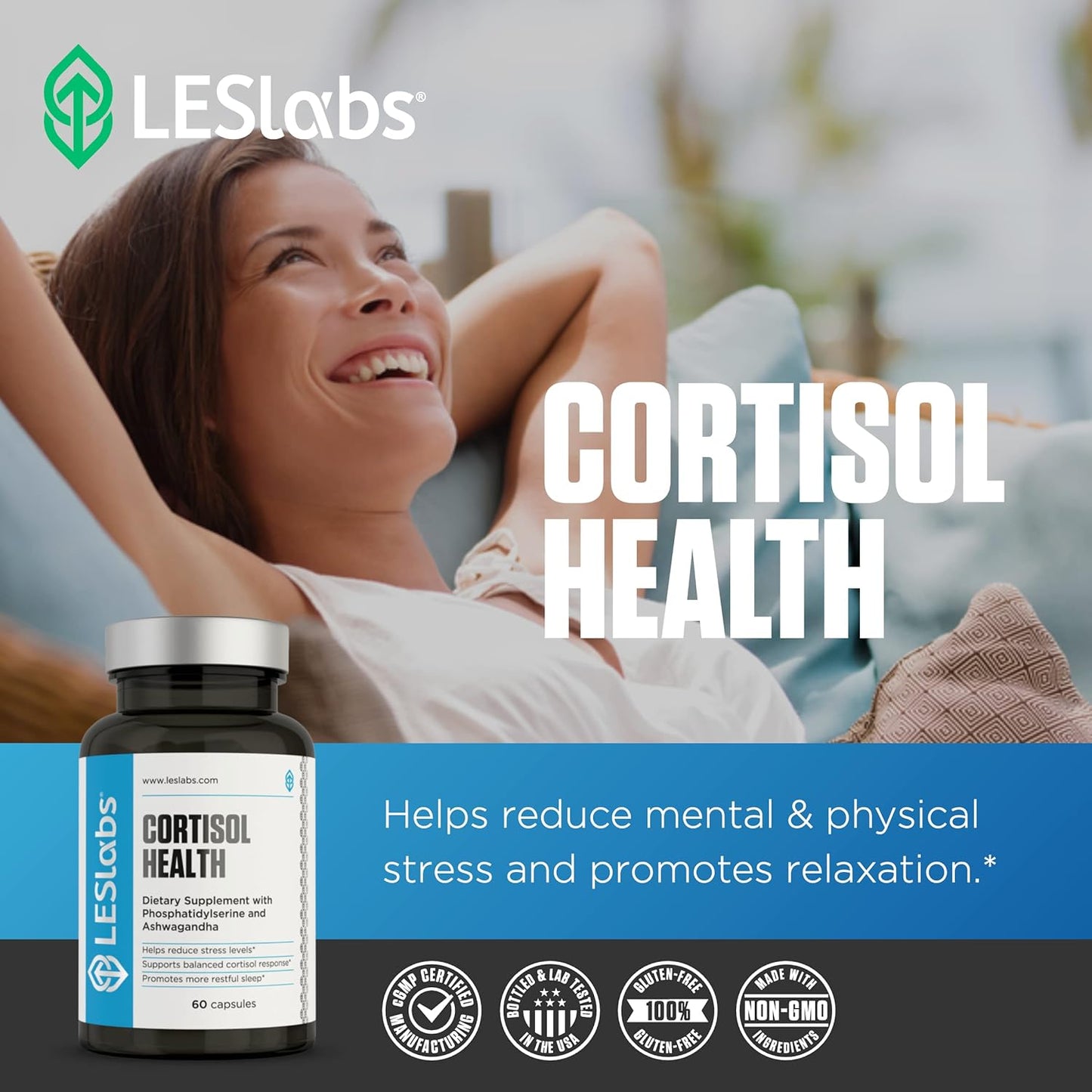 LES Labs Cortisol Health – Stress Relief, Relaxation & Deep Sleep 60 Capsules