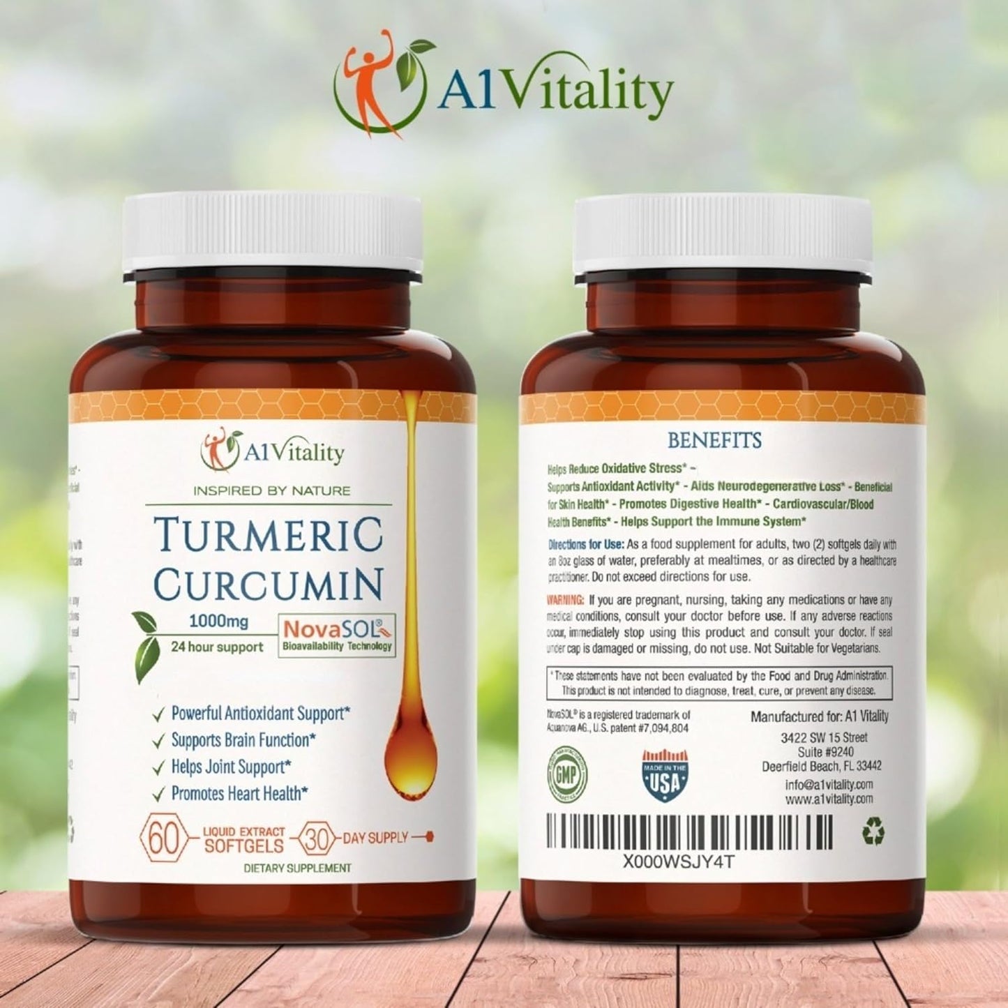 A1Vitality Turmeric Curcumin NovaSOL Supplement 60 Softgels
