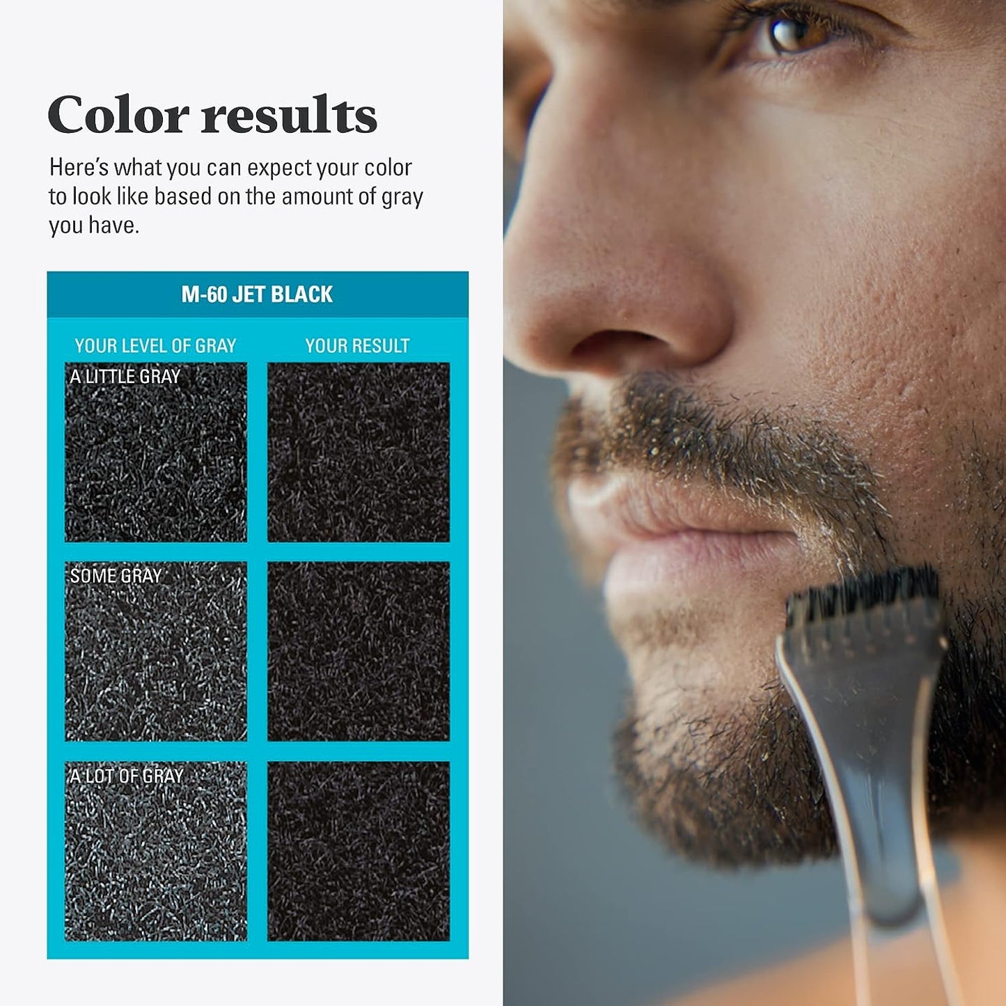 Just For Men Mustache & Beard, Beard Dye for Men with Brush With Biotin Aloe and Coconut Oil for Healthy Facial Hair - Jet Black, M-60, Pack of 1