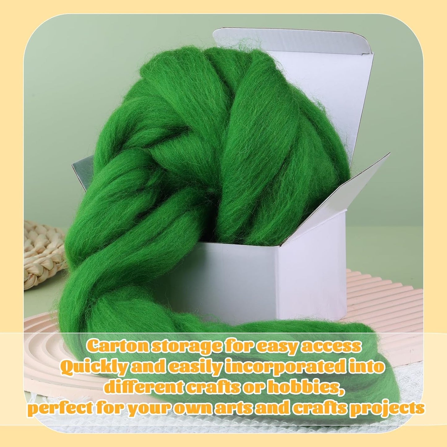 JUPEAN 3.53oz Wool Roving Yarn,Fiber Roving Wool Top, Wool Felting Supplies