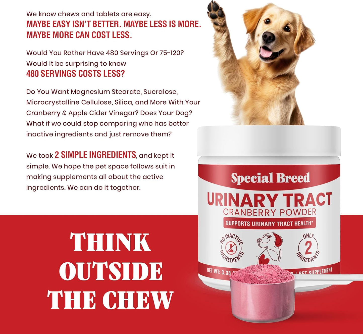 Cranberry for Dogs - 480 Scoops UTI Treatment Powder