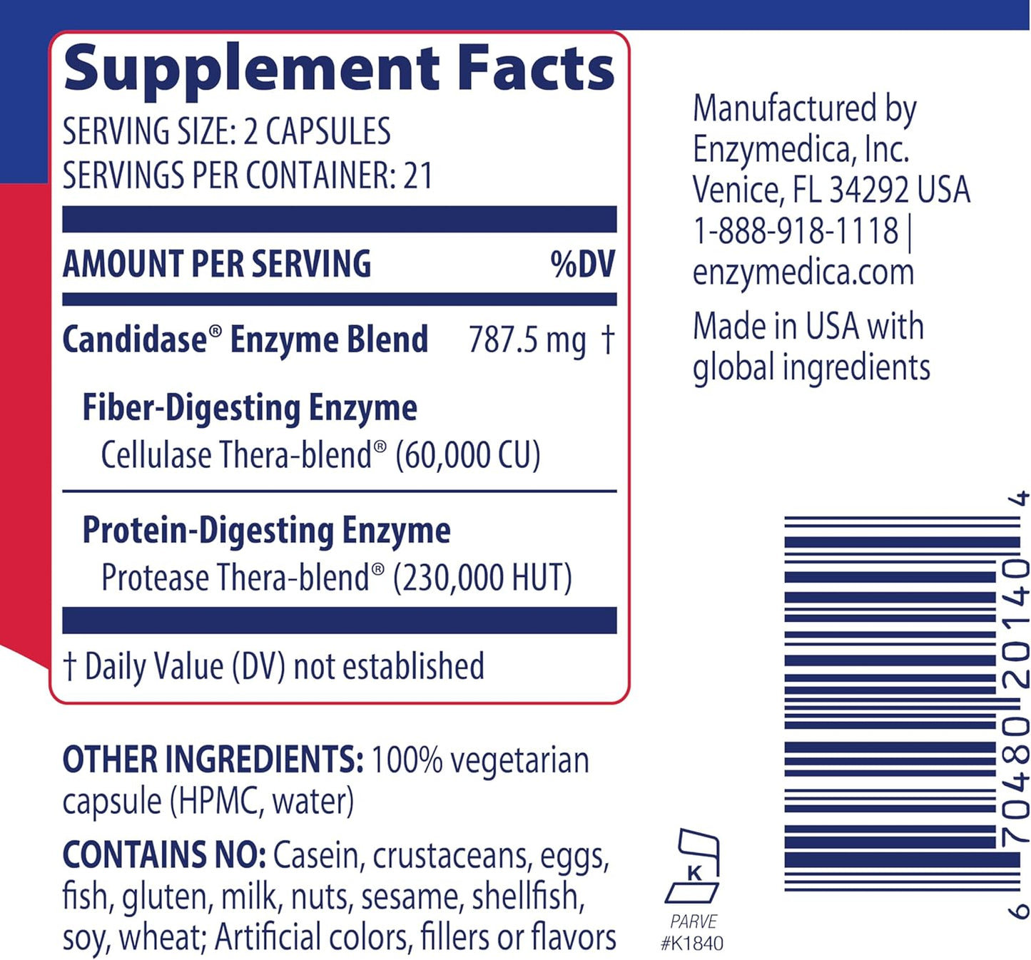 Enzymedica, Candidase, Digestive Enzymes Gut Health & Digestion, 42 Count