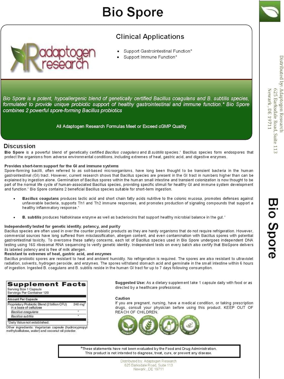 Bio Spore Broad Spectrum Probiotic | Soil-Based (SBO) & Shelf-Stable 120 Vegetarian Capsules