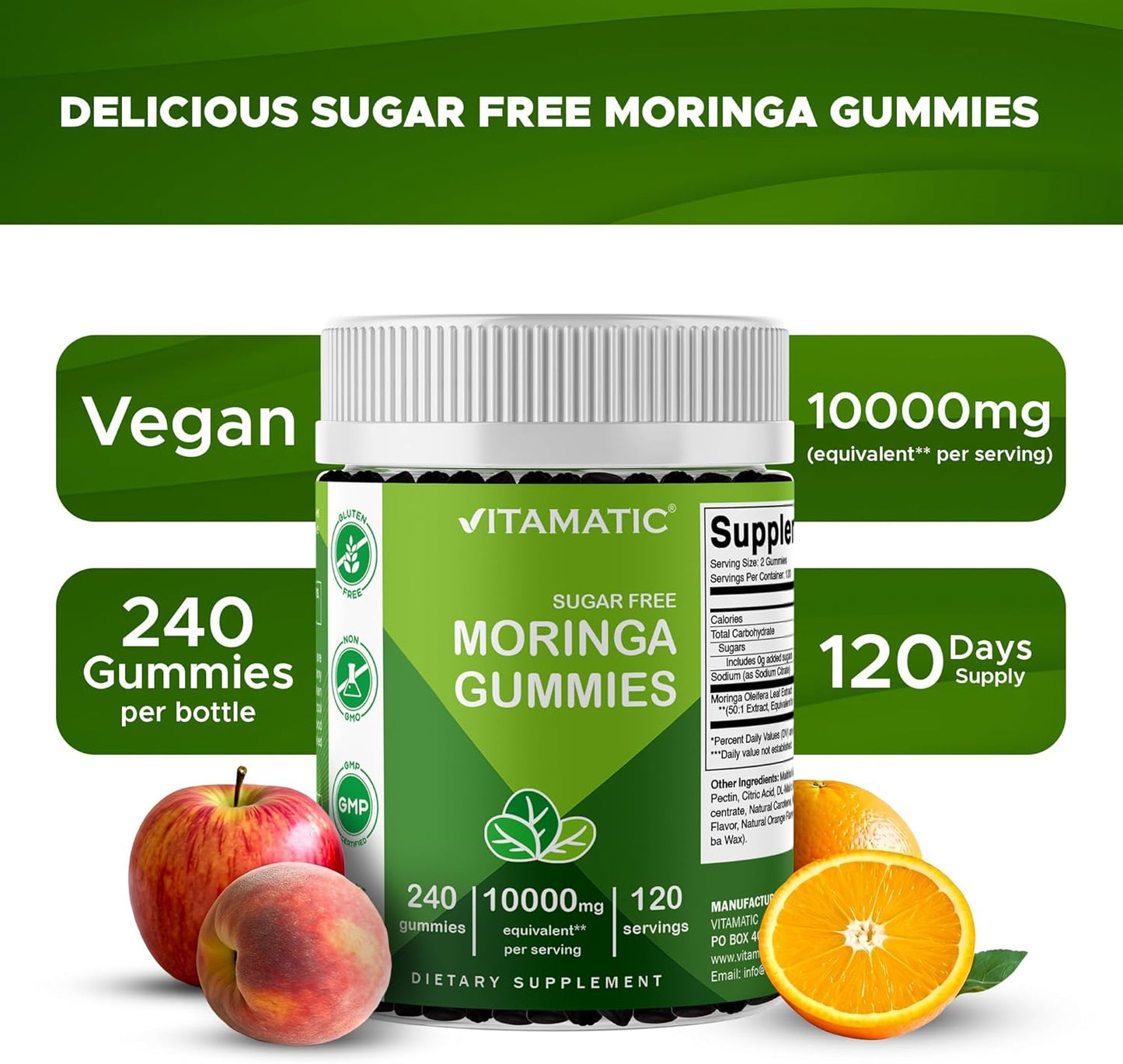 Vitamatic Sugar Free Moringa Gummies 200 mg -240 count
