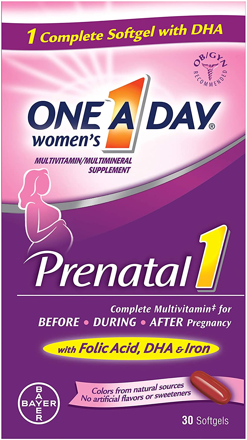 One A Day Women's Prenatal Multivitamin with Folic Acid, DHA and Iron, 30 Ct