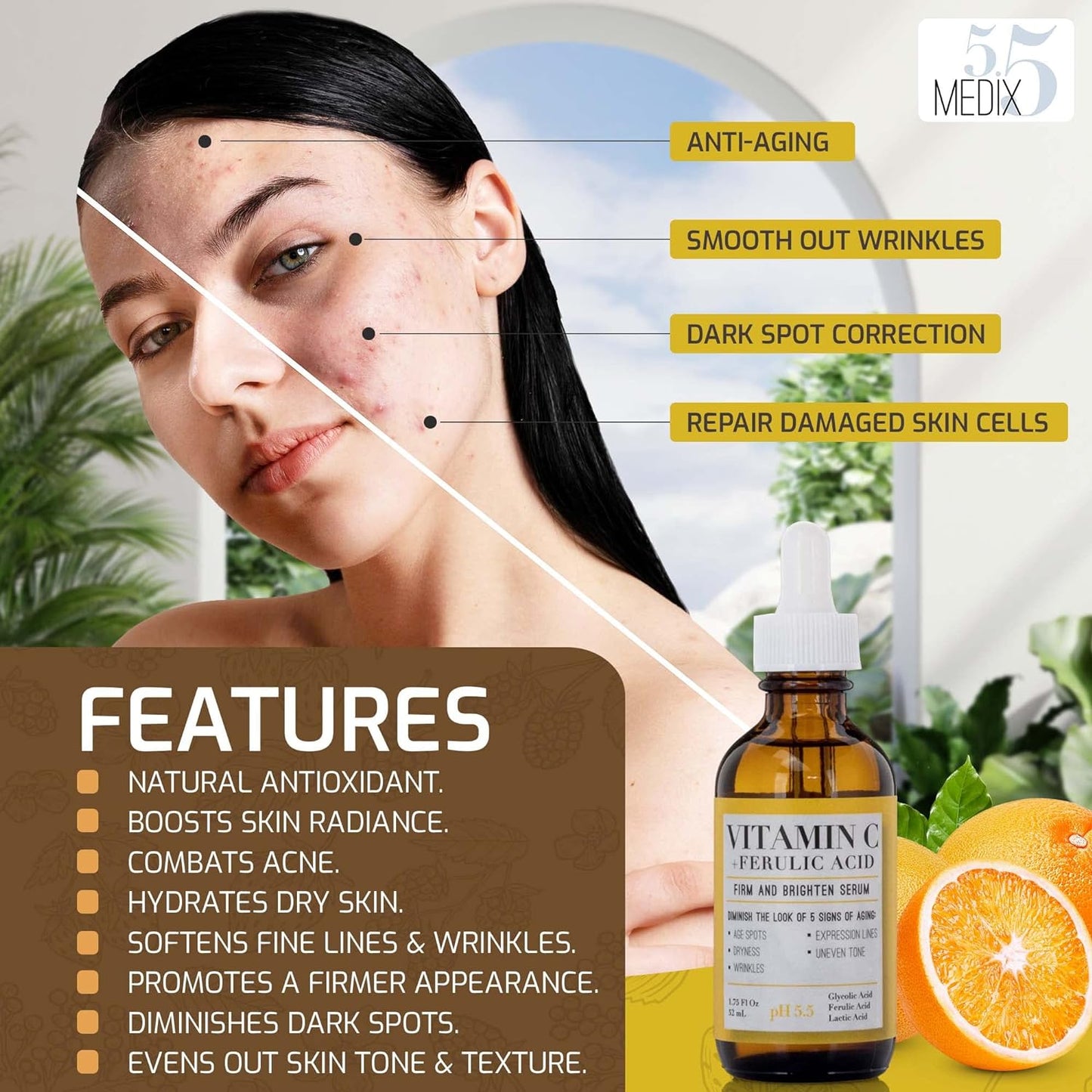 Medix Vitamin C Facial Serum Skin Care Booster For Age Spots, Wrinkles, & Fine Lines