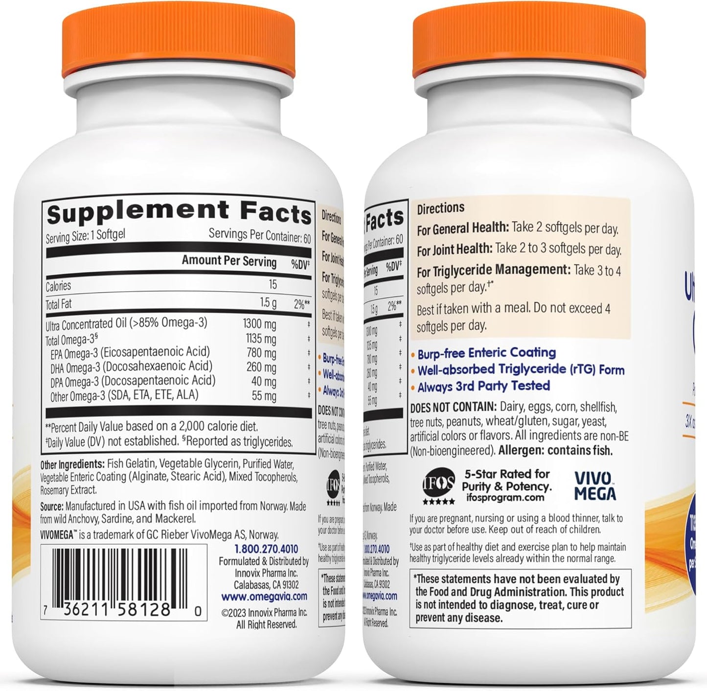 OmegaVia Ultra Concentrated Omega 3 Fish Oil Burpless - 60 Softgels