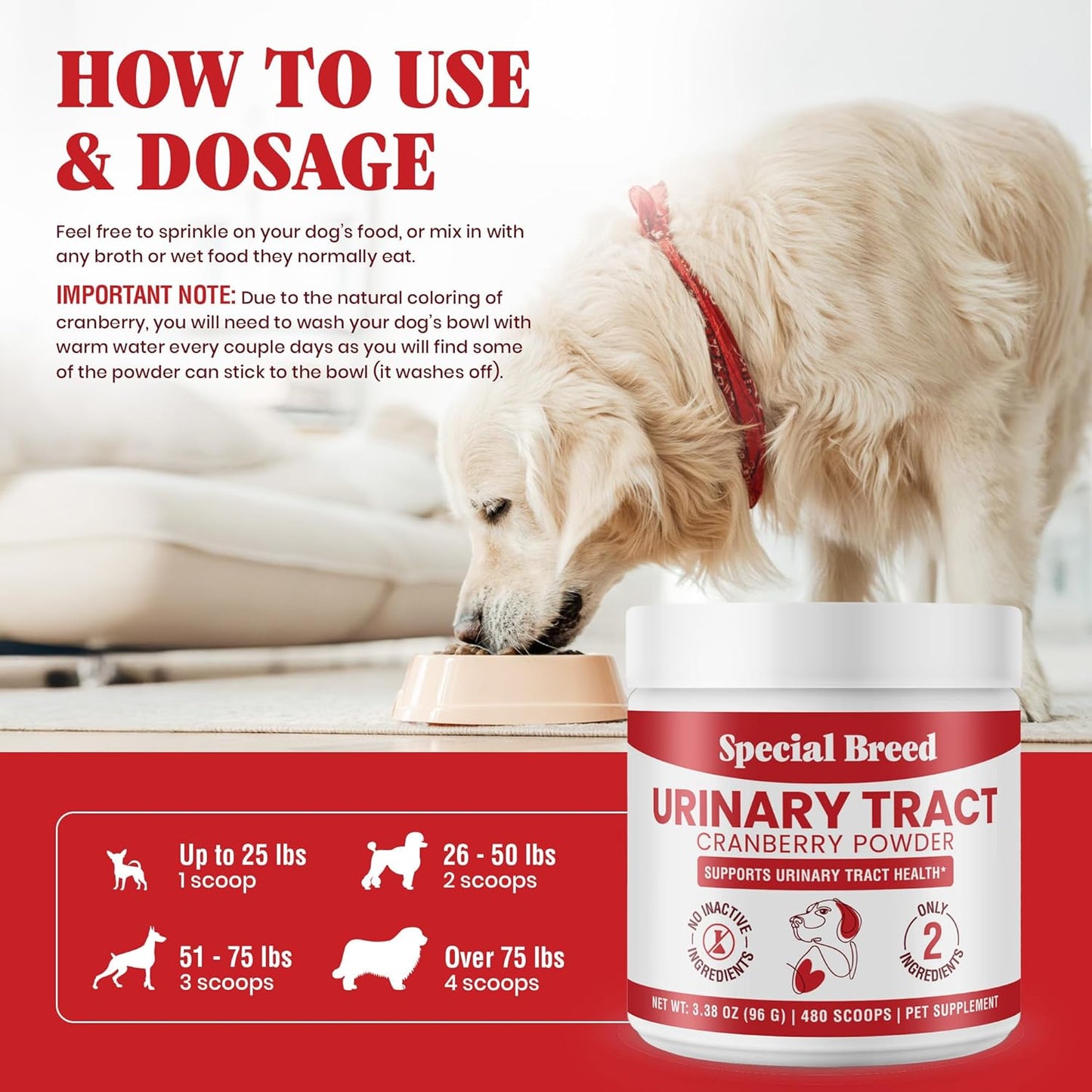Cranberry for Dogs - 480 Scoops UTI Treatment Powder