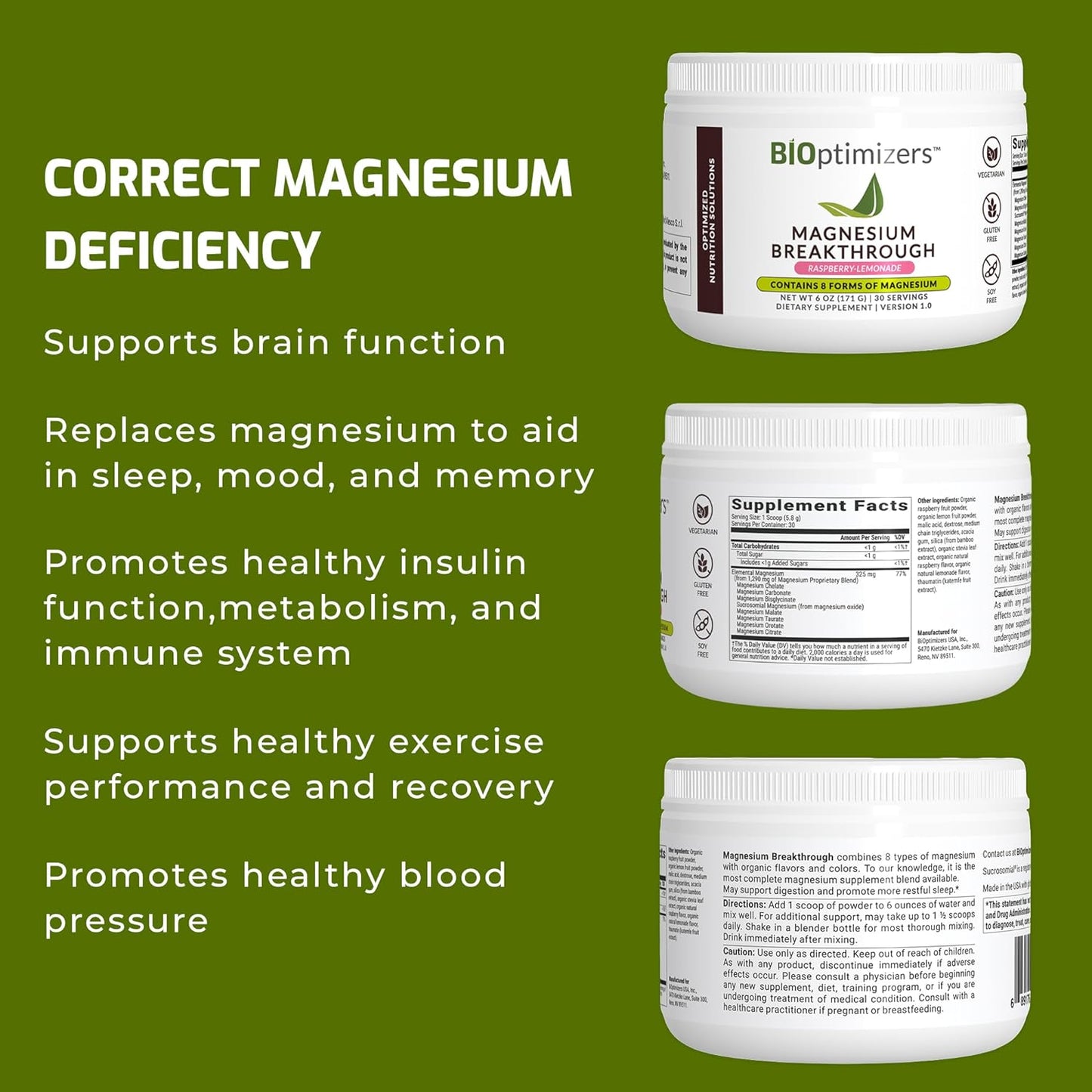 BiOptimizers Magnesium Breakthrough Drink Raspberry Lemonade – 6 oz