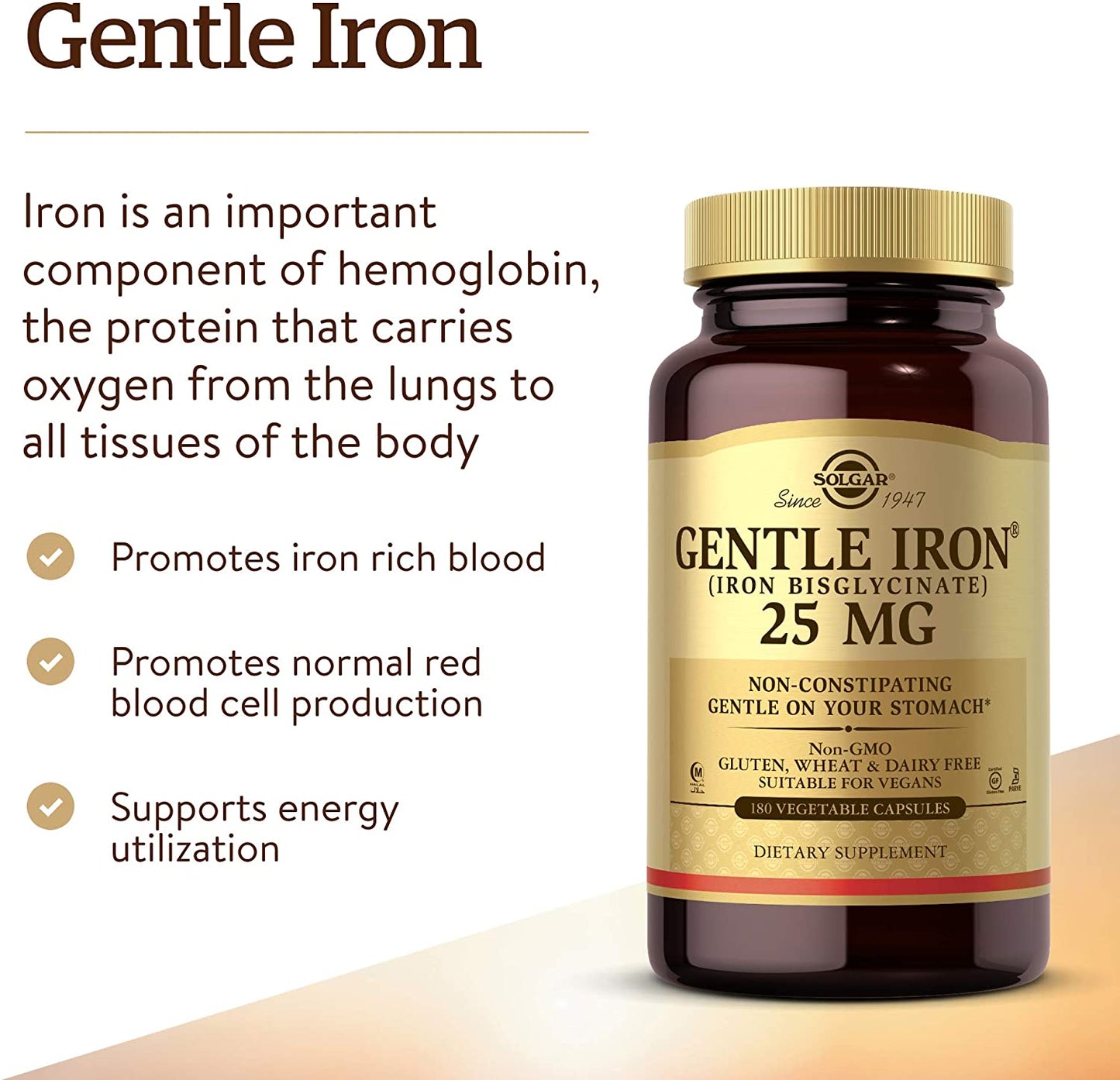 Solgar Gentle Iron Vegetable Capsule , 180 Count