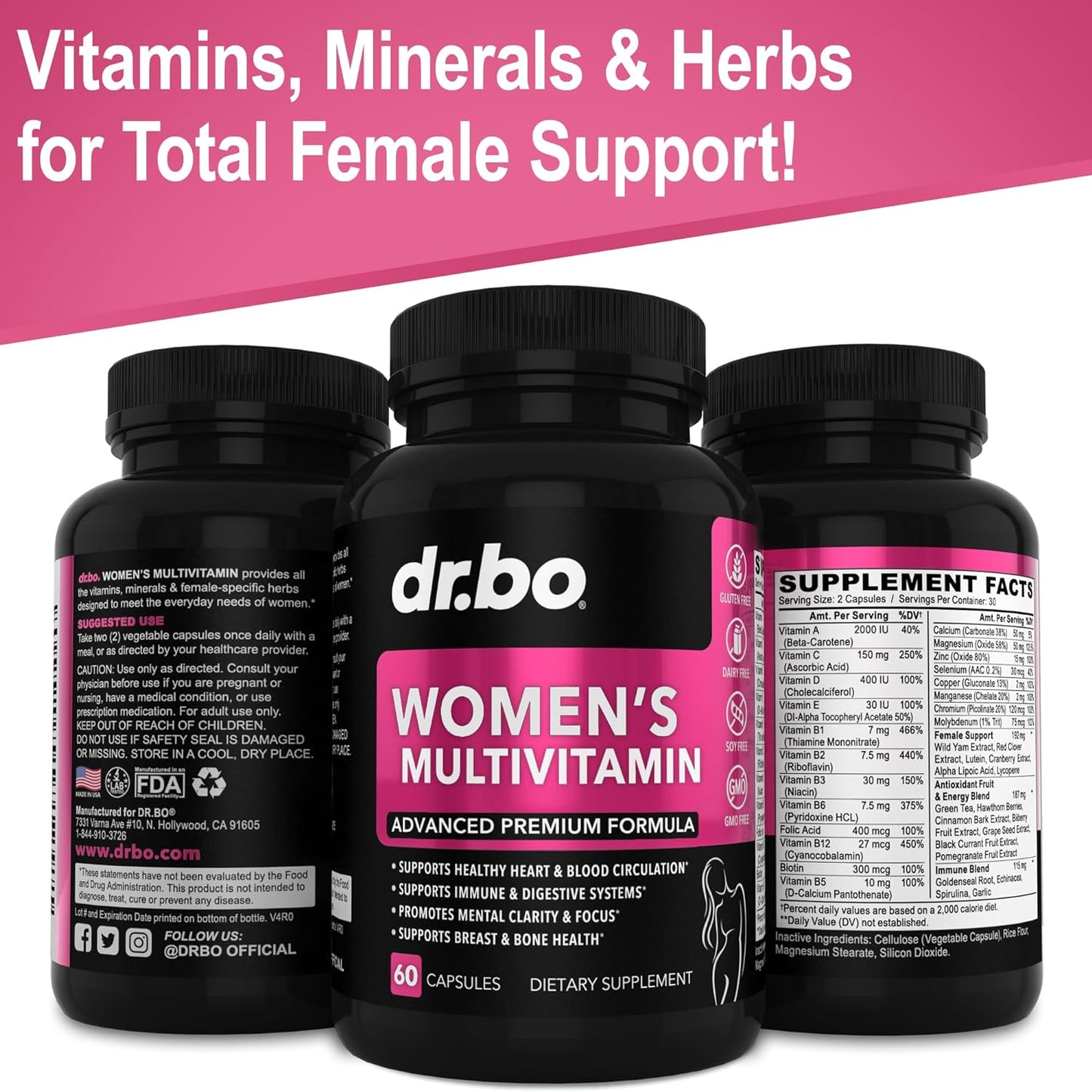 Womens Multivitamin - Natural Daily Multi Vitamins -60 capsules