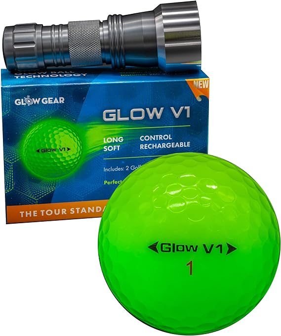 GlowGear Golf - GlowV1 Night Golf Balls with UV Flashlight, 2 Piece