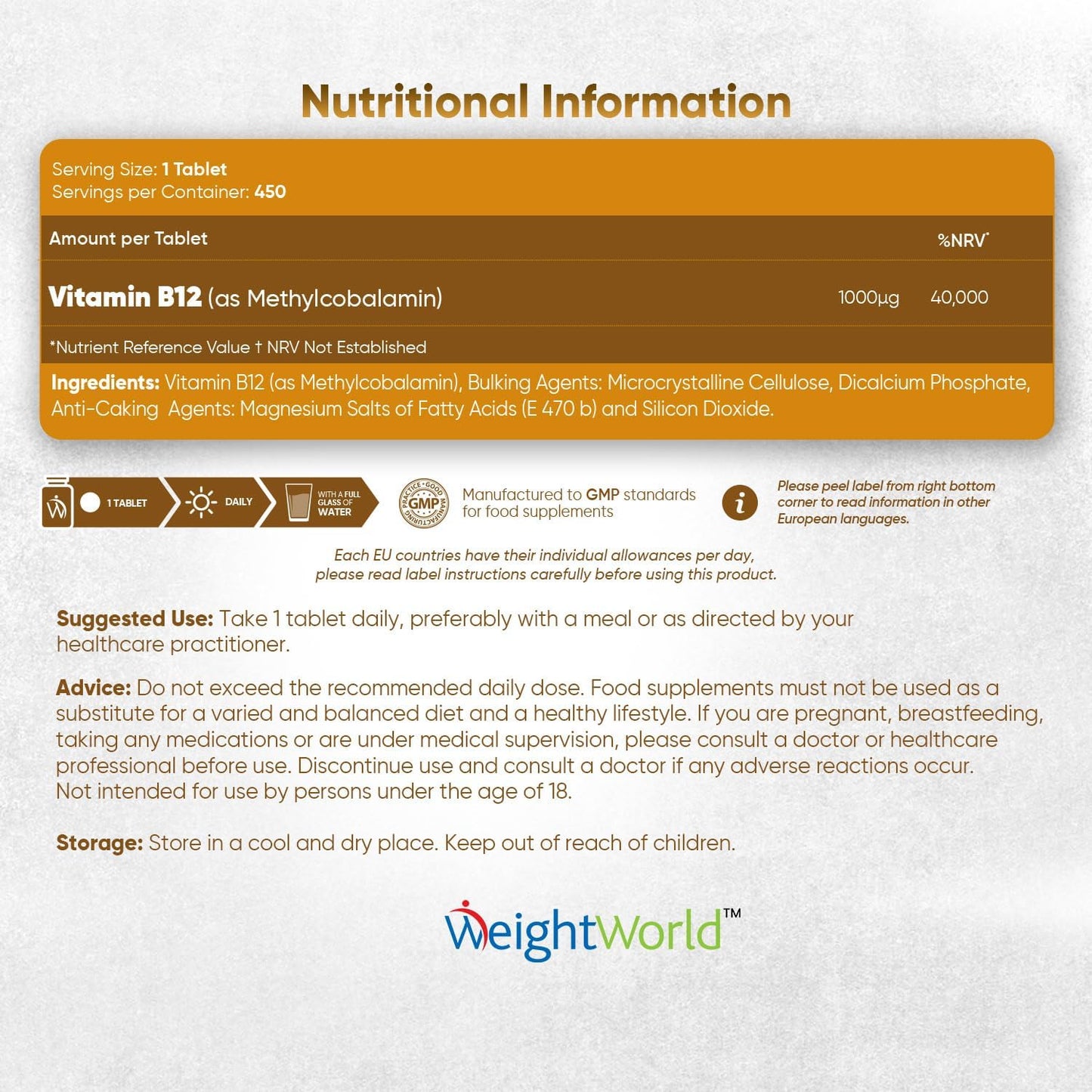 Vitamin B12 High Strength 450 Pure Methylcobalamin Tablets