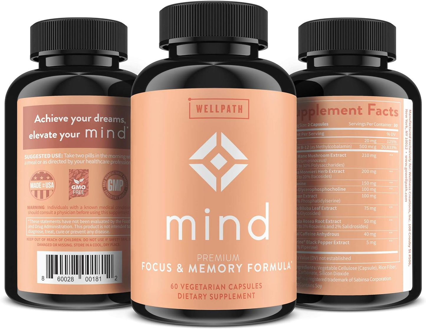 WellPath Mind Brain Supplement with Lion's Mane 60 Ct