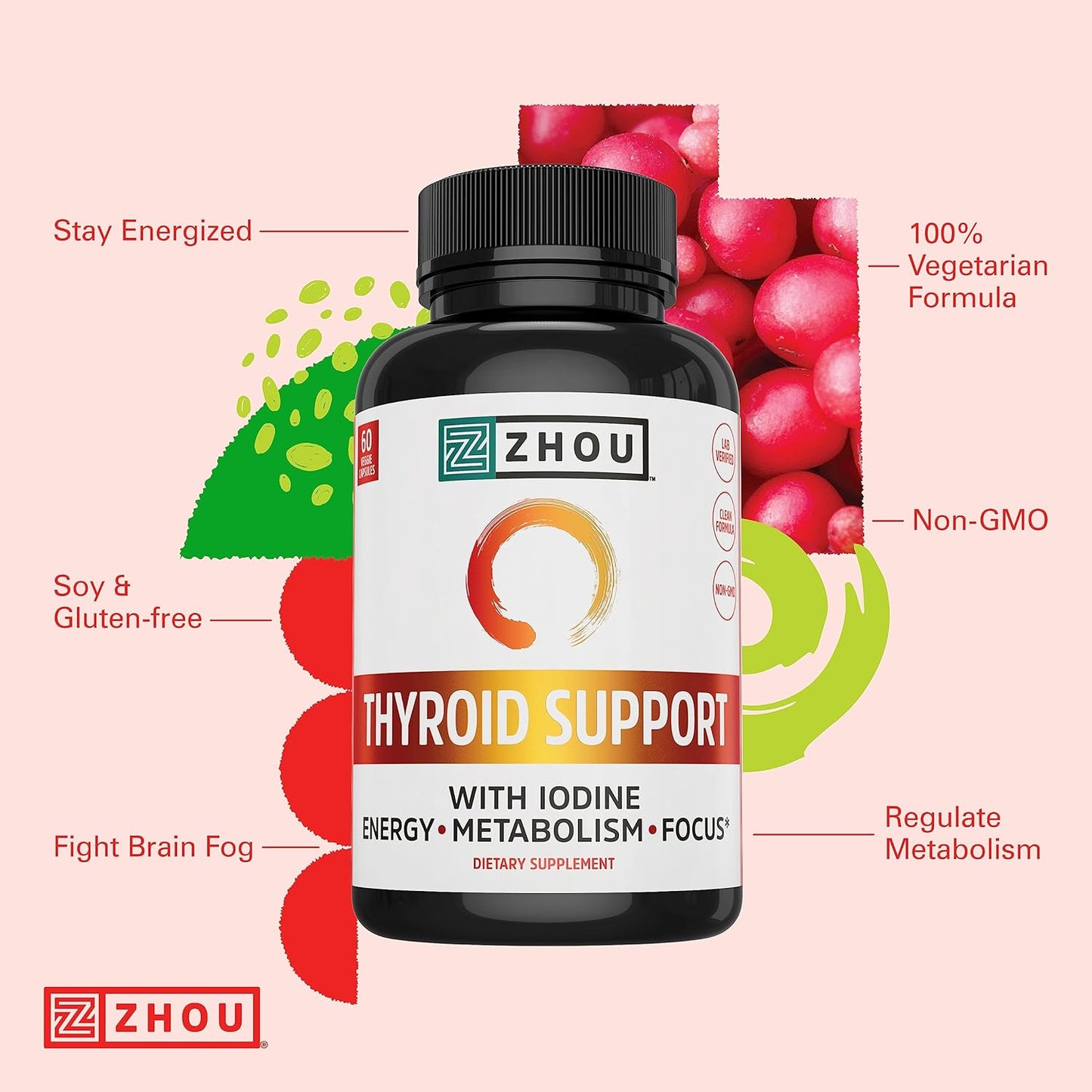 Zhou Thyroid Support Complex with Iodine Supplement 60 Caps