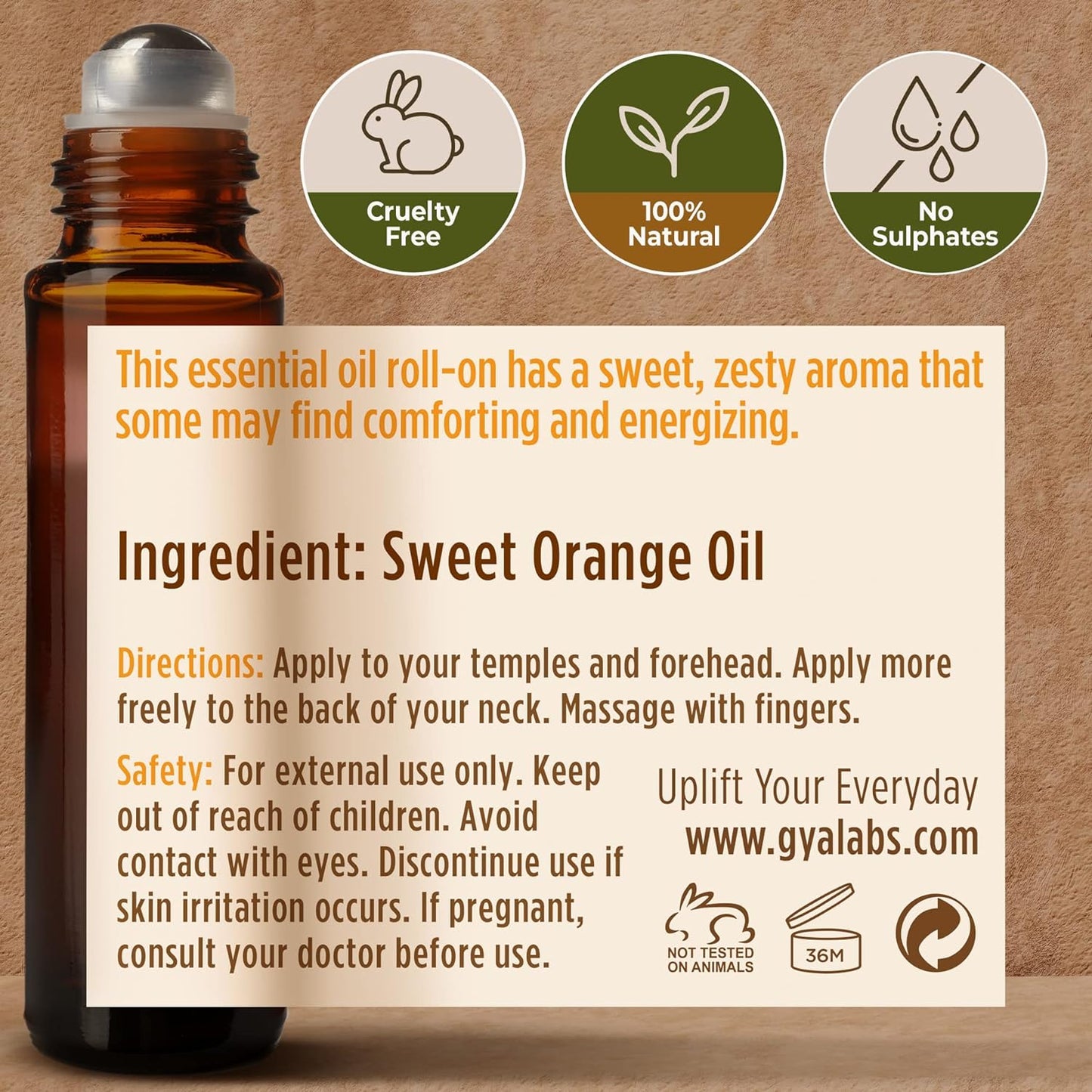 Gya Labs Sweet Orange Essential Oil Roll-On - Sweet, Citrusy Scent