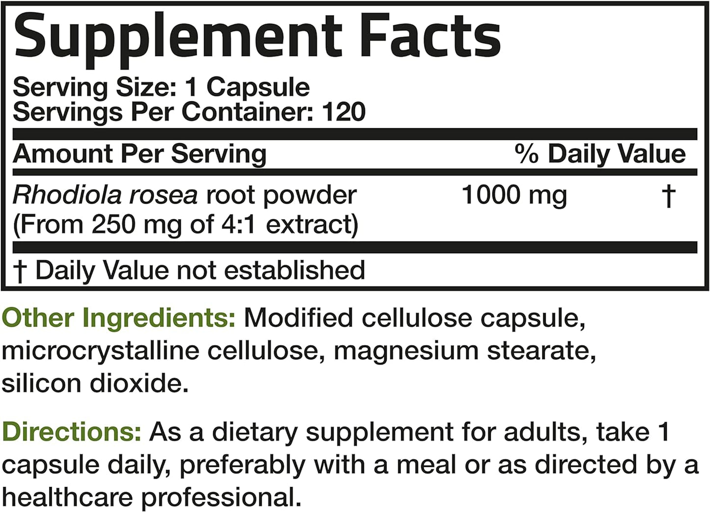 Bronson Rhodiola Rosea Supplement 120 Vegetarian Capsules