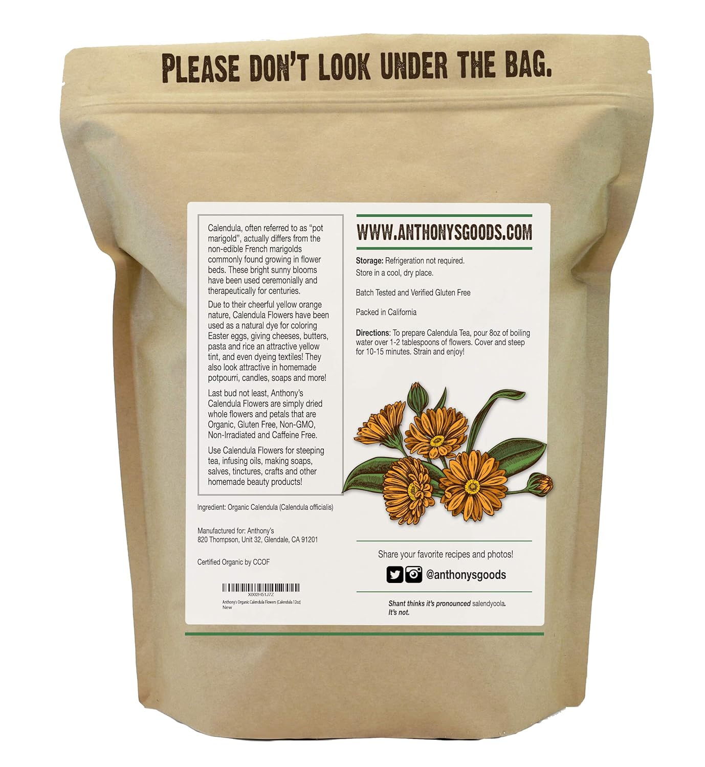 Anthony's Organic Calendula Flowers, 12 oz