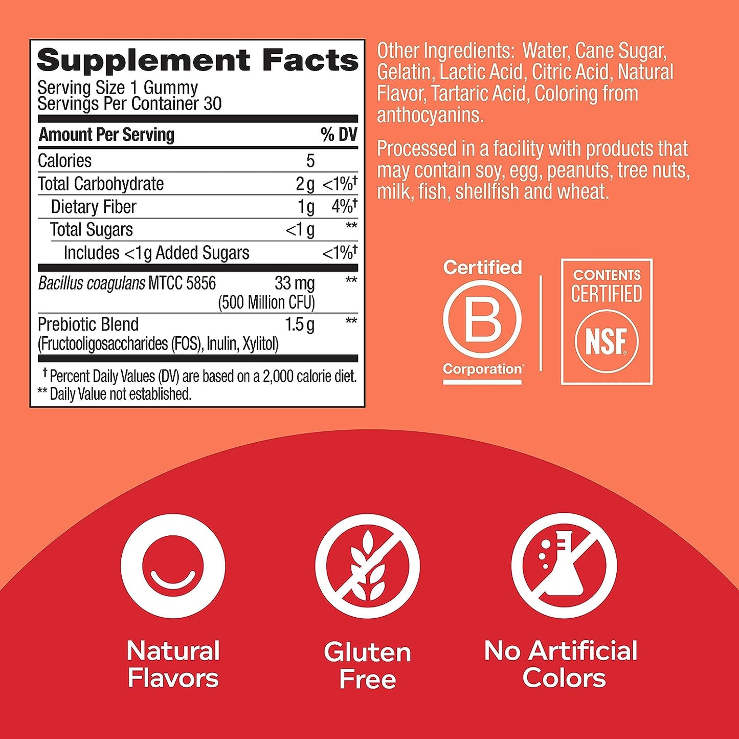OLLY Probiotic + Prebiotic Gummy, Men and Women,- 30 Count