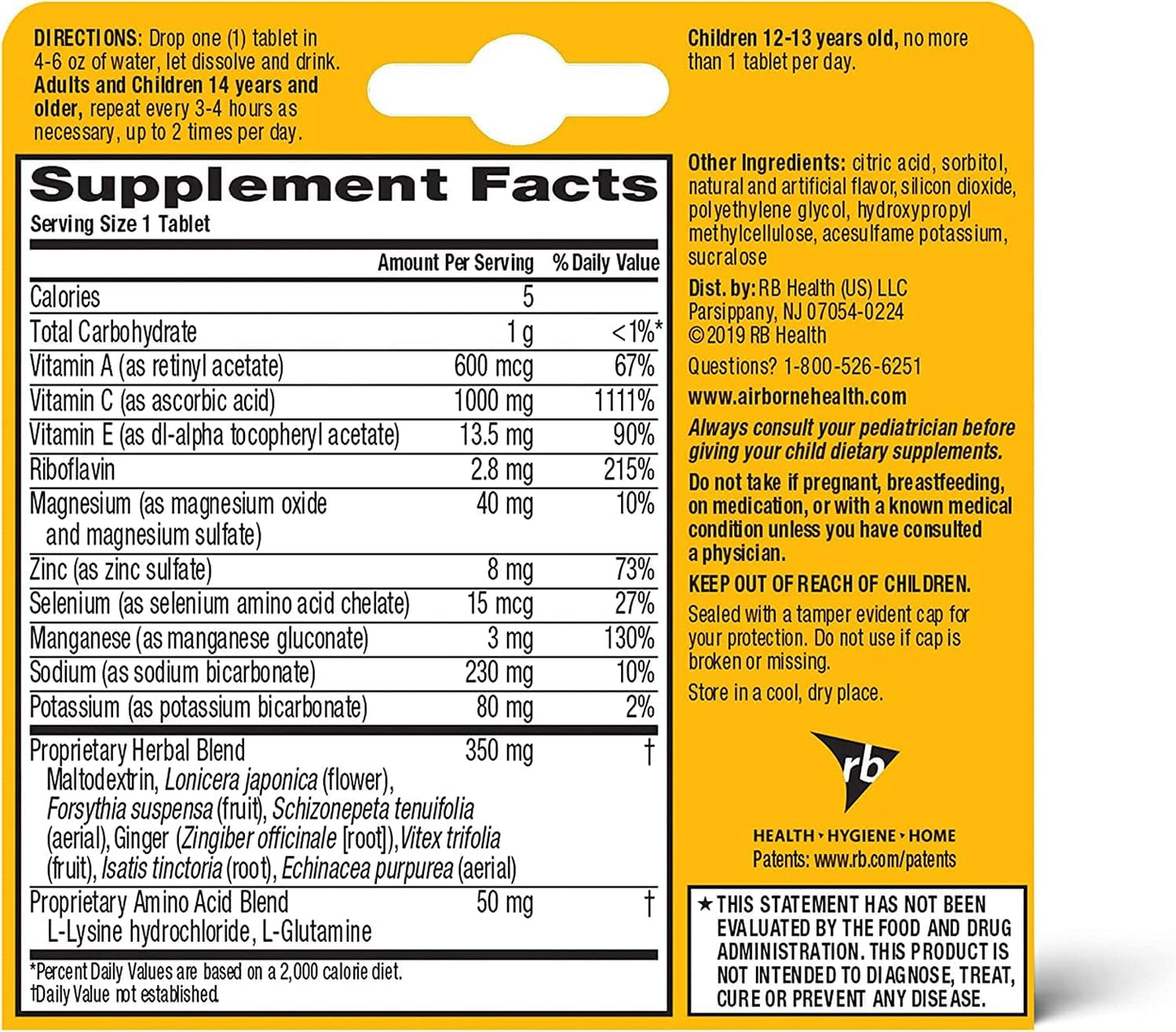 Airborne 1000mg Vitamin C with Zinc Effervescent Tablets Pack of 3
