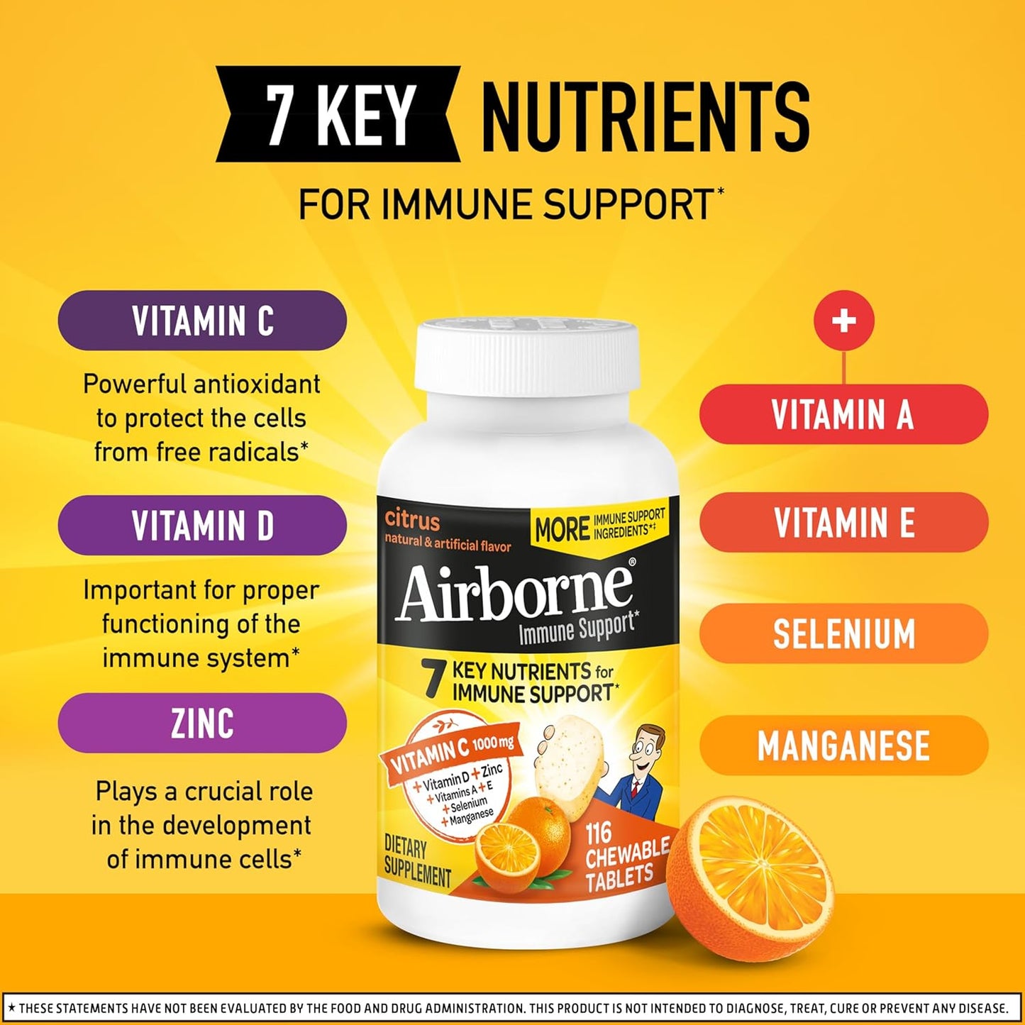 Airborne Vitamin C 1000mg - Citrus Chewable Tablets 116 Count