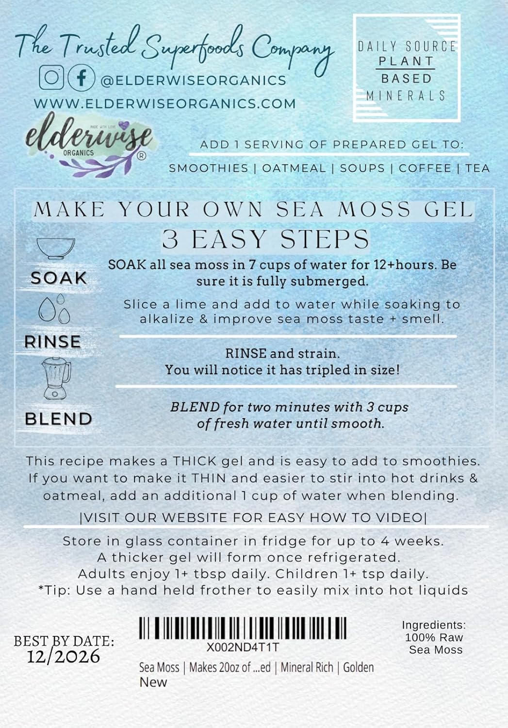 Elderwise Raw Sea Moss Organic Seamoss Makes 20oz of Gel Wildcrafted Golden Sea moss