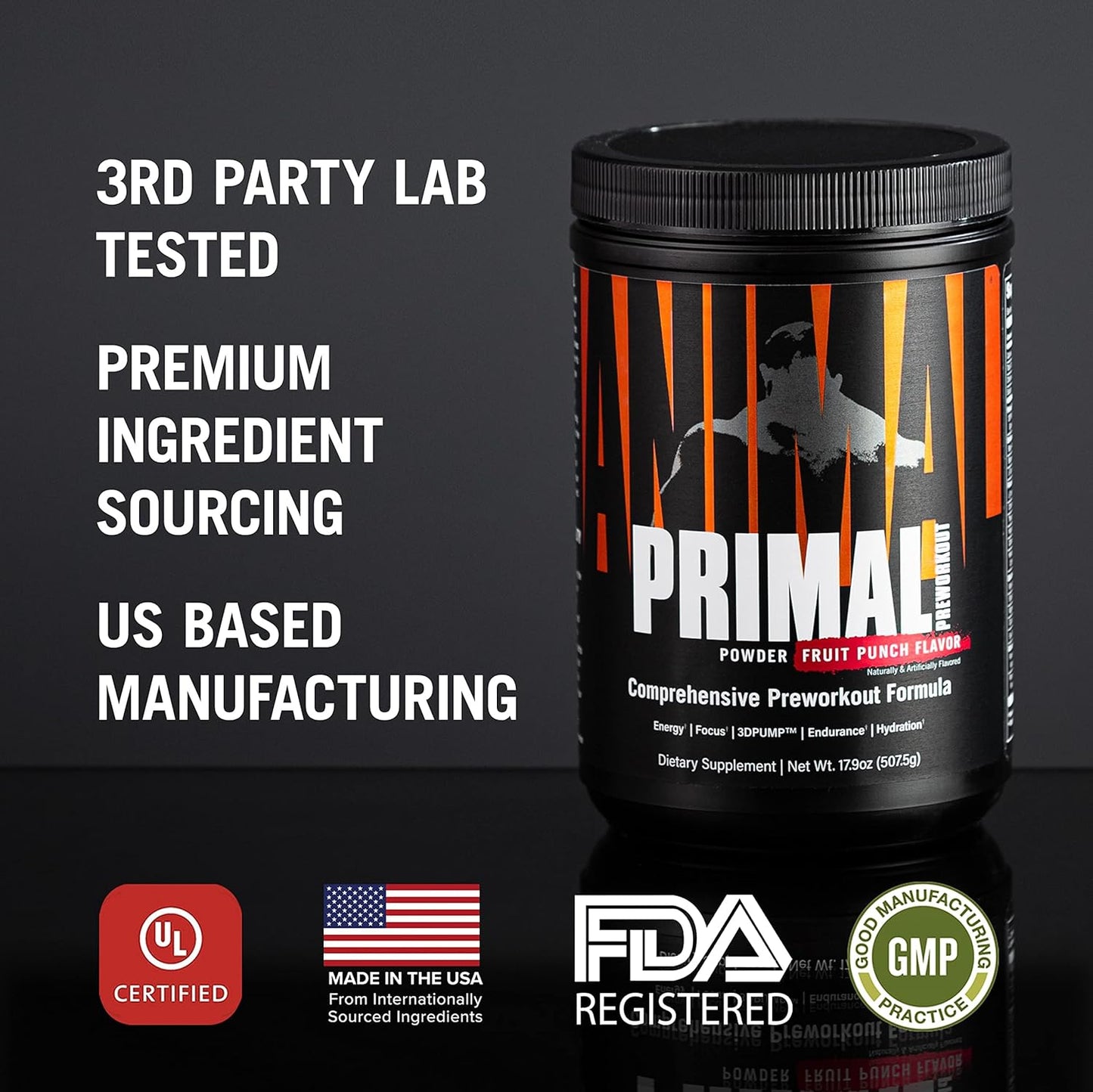 Animal Primal Muscle Hydration + Preworkout Powder– Fruit Punch Flavor, 17.9 oz