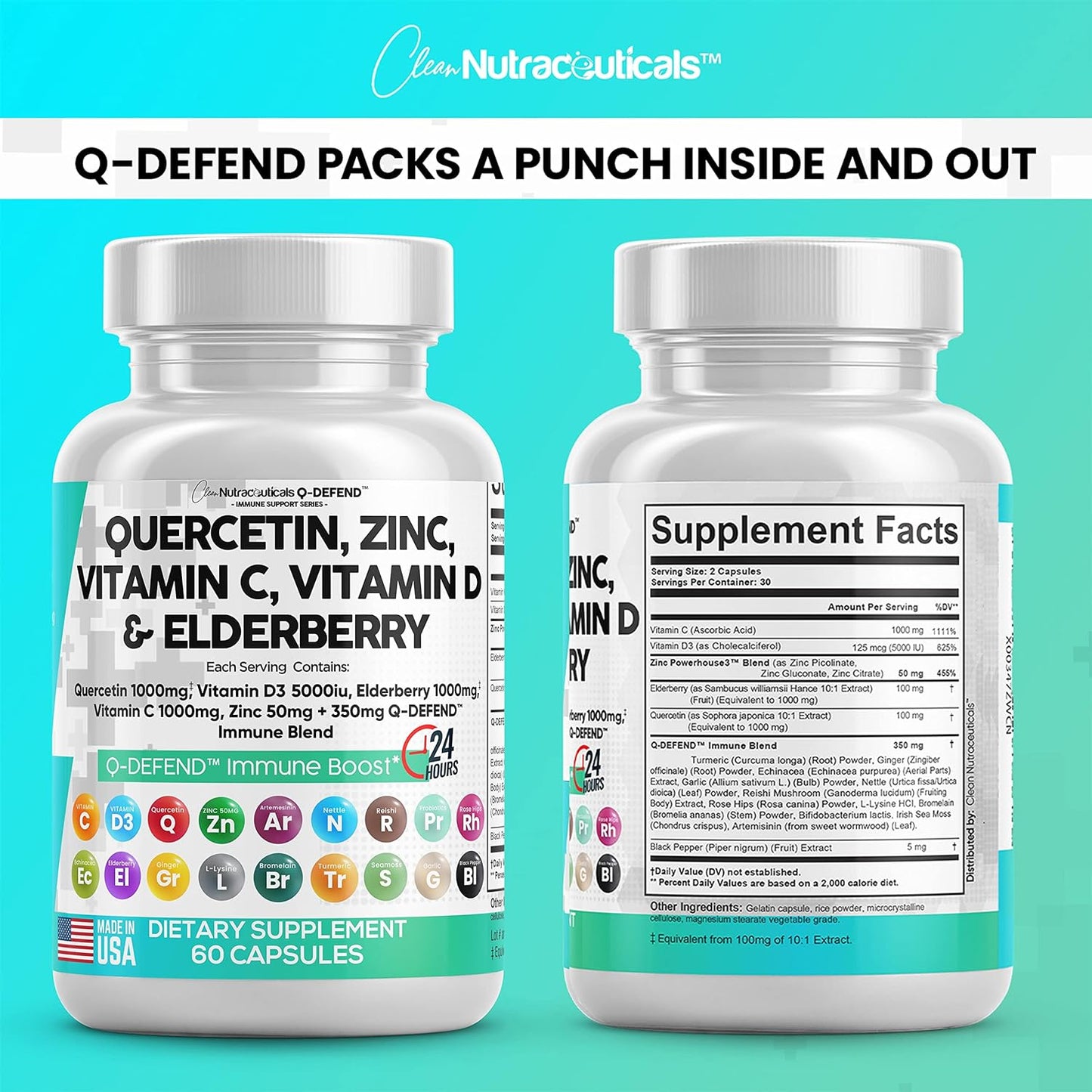 Quercetin Zinc Vitamin C Vitamin D Bromelain Elderberry 60 capsules