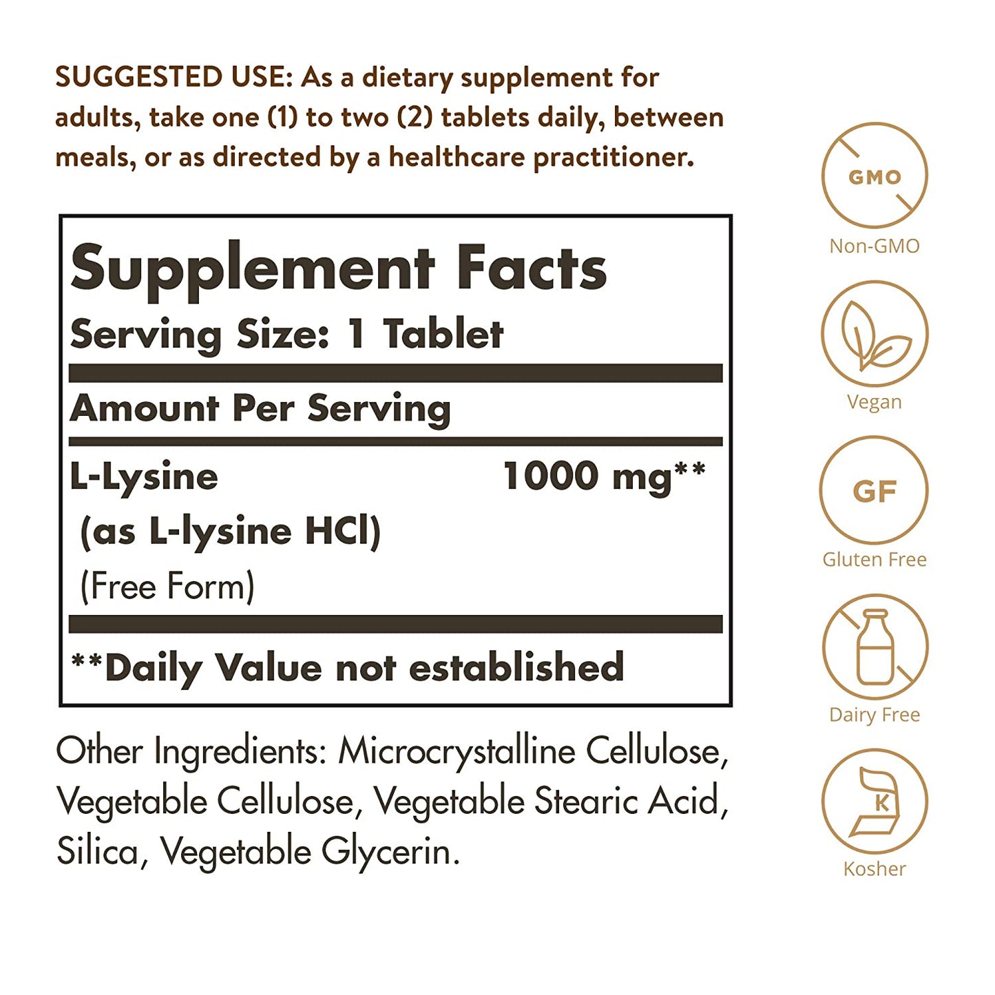 Solgar, L-Lysine, 1000 mg, 100 Tablets